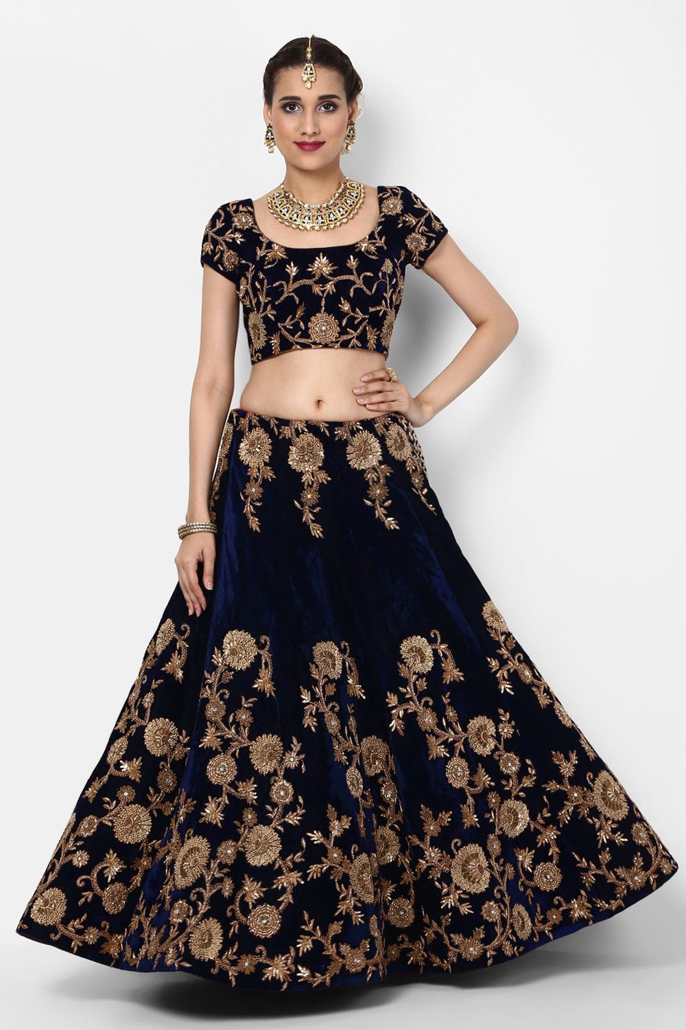 Ethereal Blue Silk Velvet Lehenga Choli with Dori, Badla & Sequins Embroidery