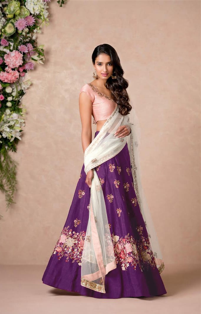 Regal Purple Lehenga Choli Adorned with Vibrant Multi-Color Resham Embroidery