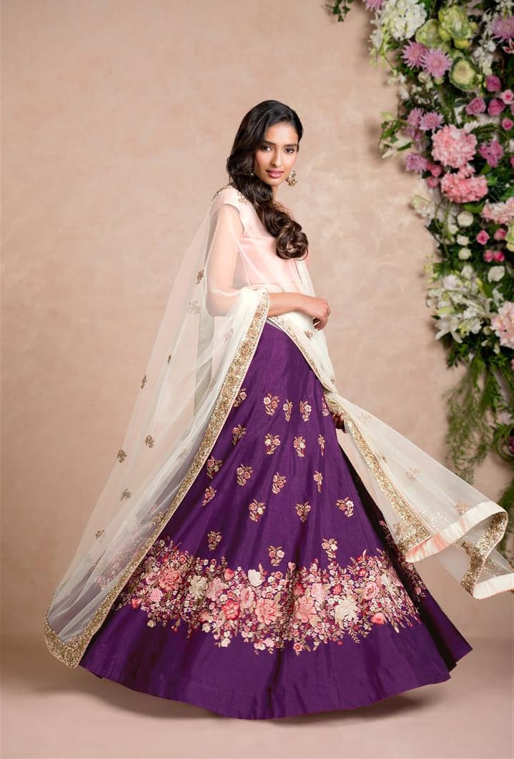 Regal Purple Lehenga Choli Adorned with Vibrant Multi-Color Resham Embroidery