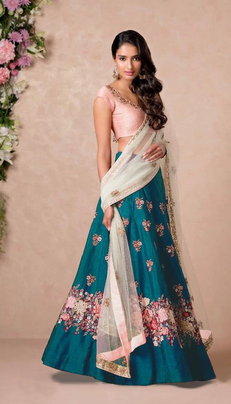 Rama Radiance: Multi-Color Resham Thread Embroidered Lehenga Choli