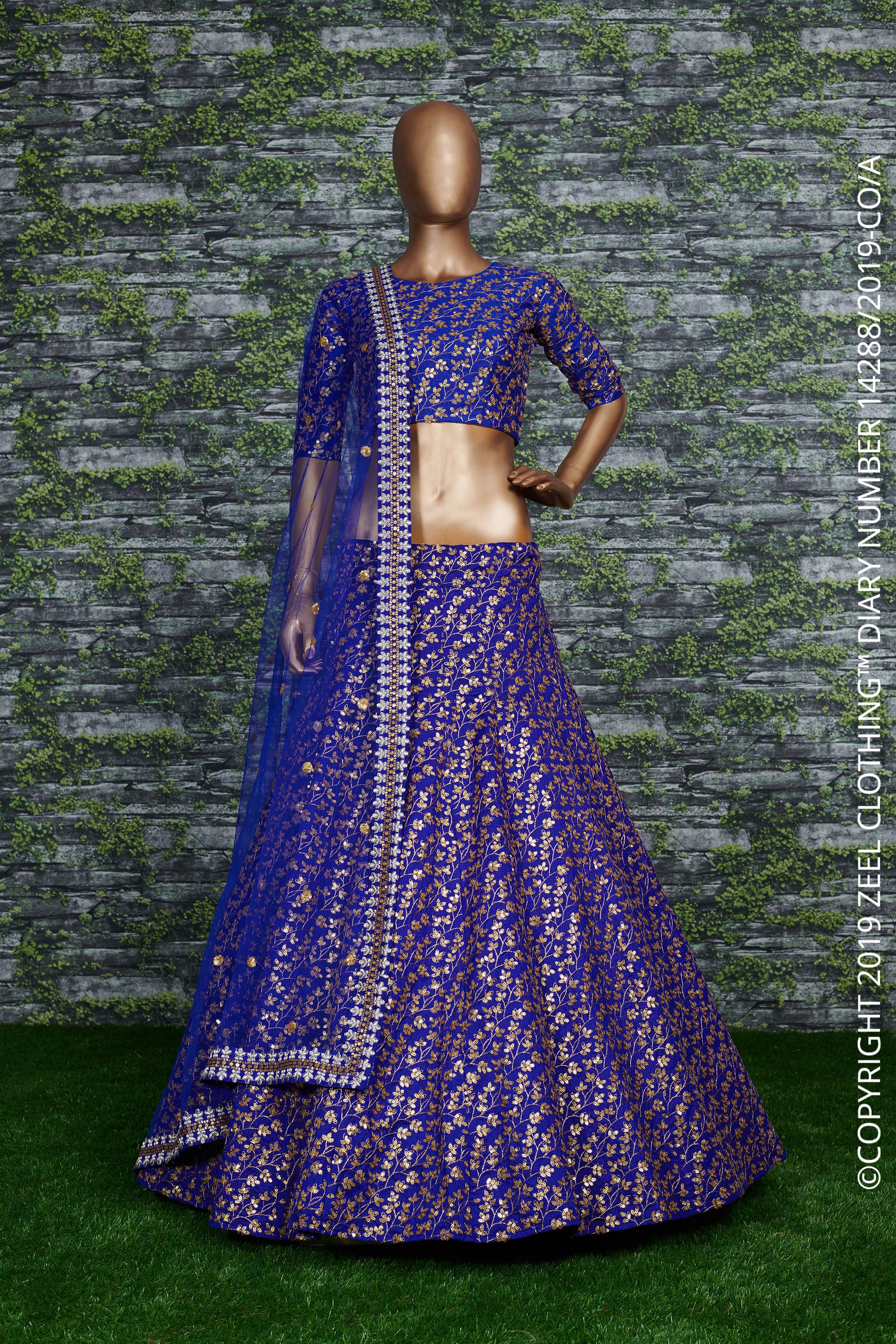 Elegant Blue Sequin and Zari Embroidered Lehenga Choli in Royal Raw Silk