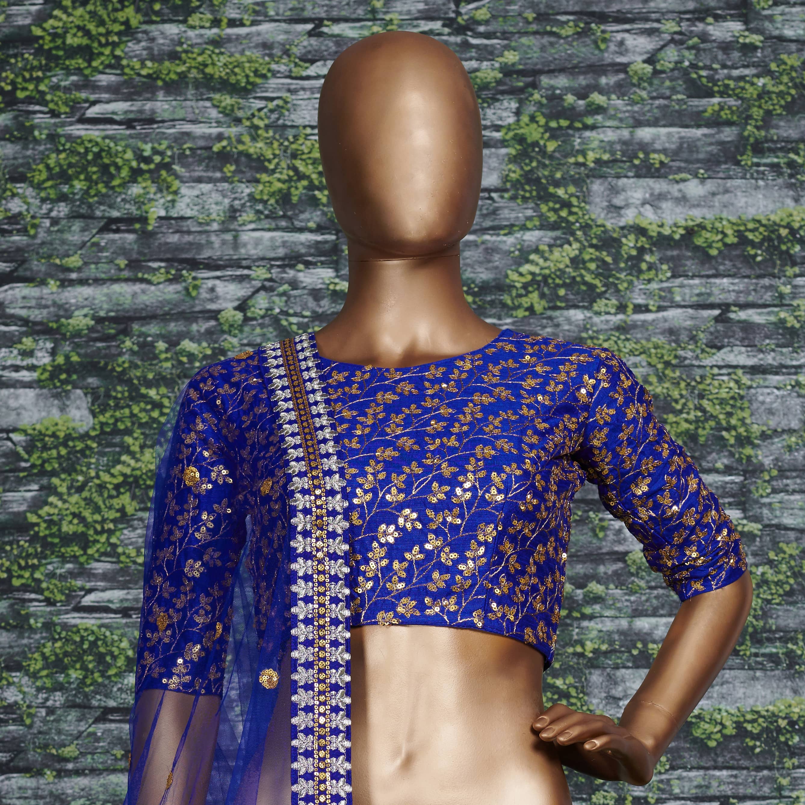 Elegant Blue Sequin and Zari Embroidered Lehenga Choli in Royal Raw Silk