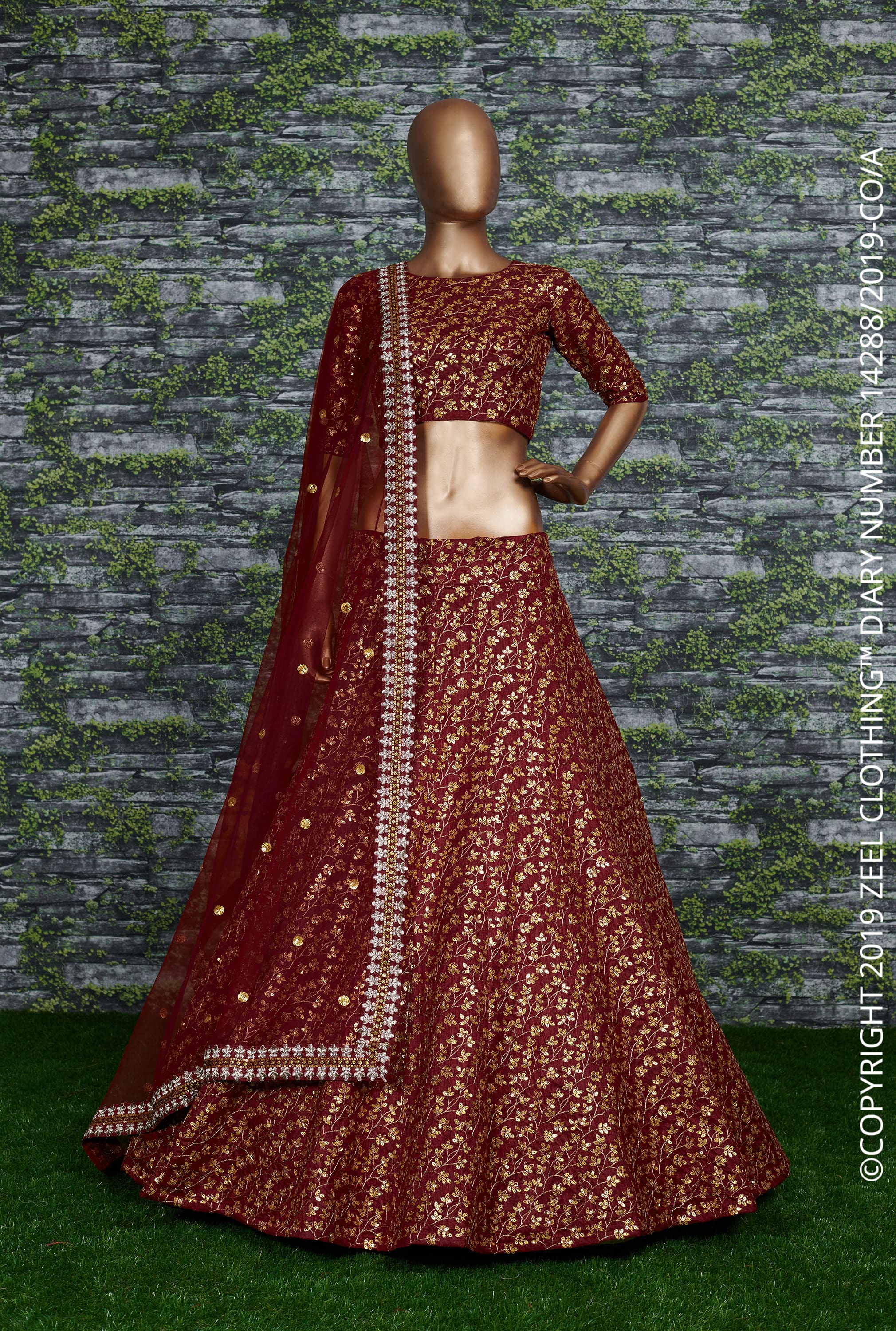 Elegant Maroon Sequin and Zari Embroidered Lehenga Choli in Rich Raw Silk