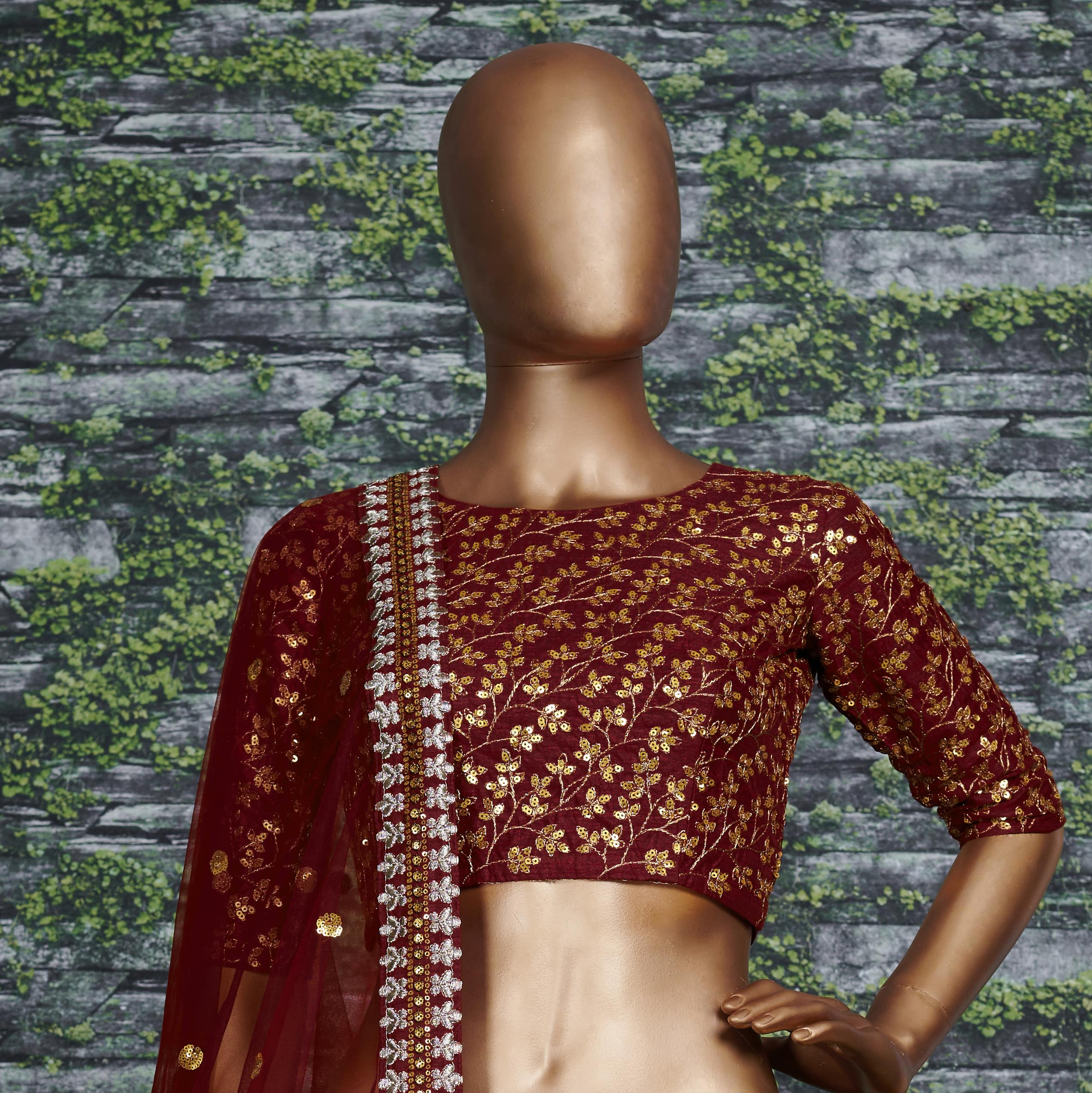 Elegant Maroon Sequin and Zari Embroidered Lehenga Choli in Rich Raw Silk