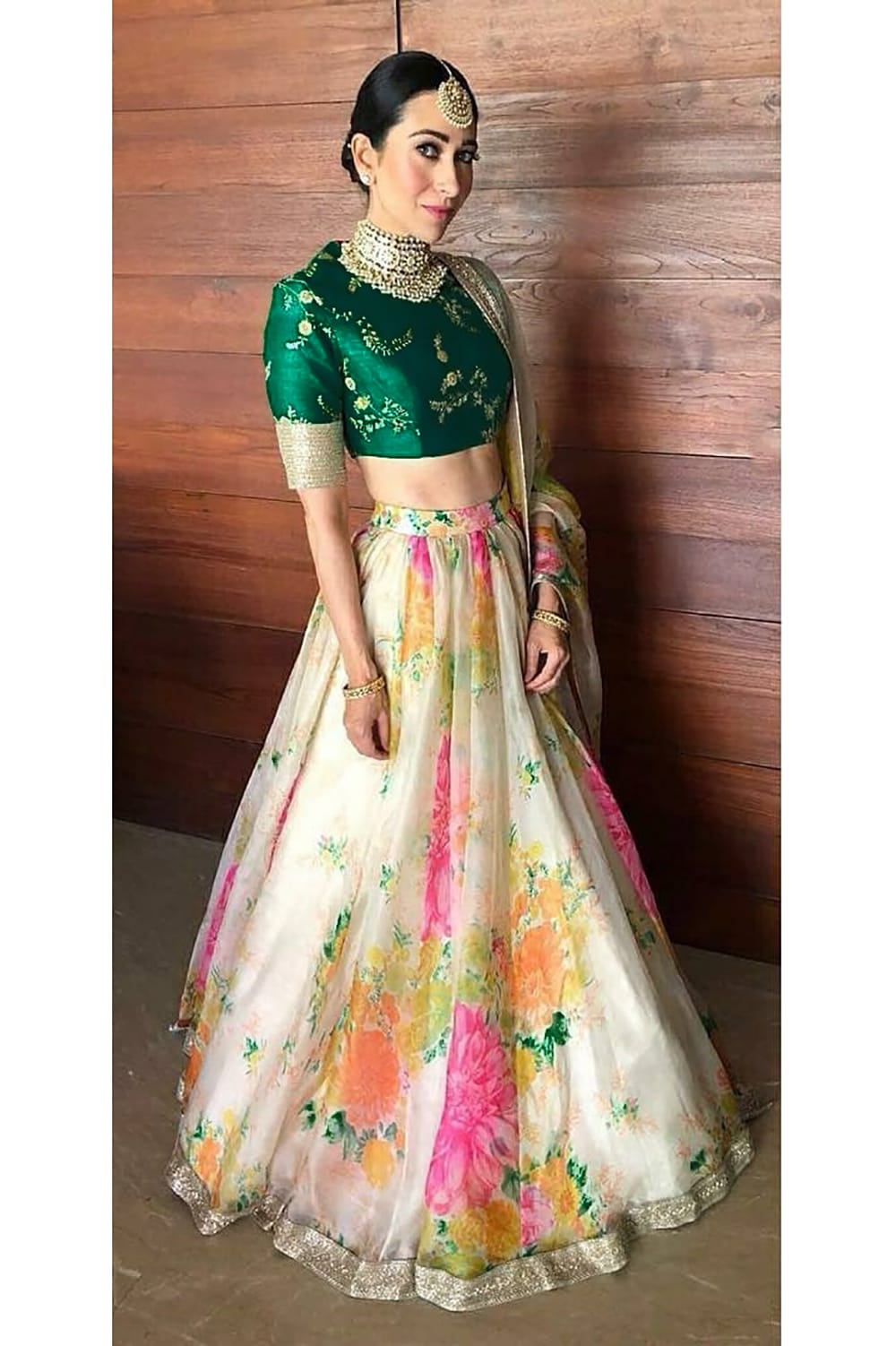 Ethereal Cream-Green Lehenga Choli: Khadi Organza Elegance with Floral Digital Print