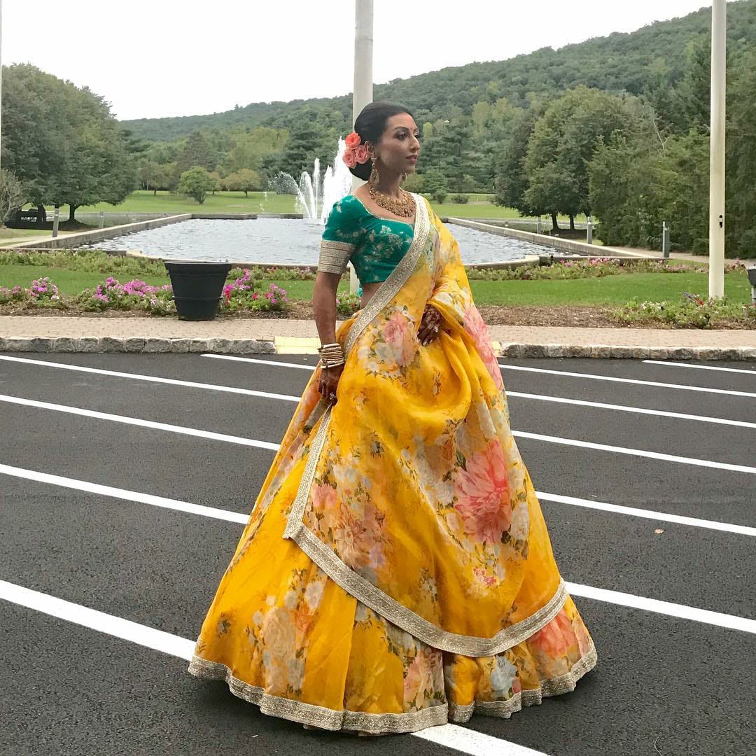 Ethereal Yellow-Green Floral Lehenga Choli in Khadi Organza Elegance