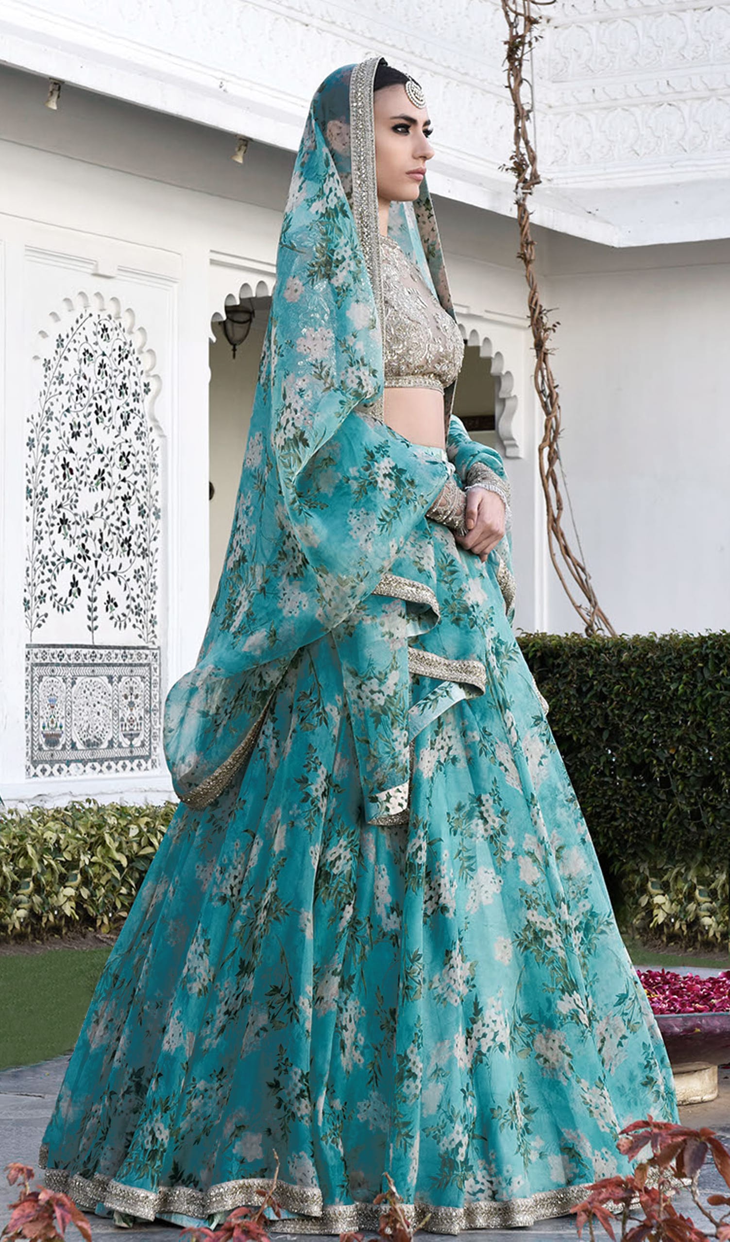 Ethereal Sky Floral Lehenga Choli with Organza Elegance