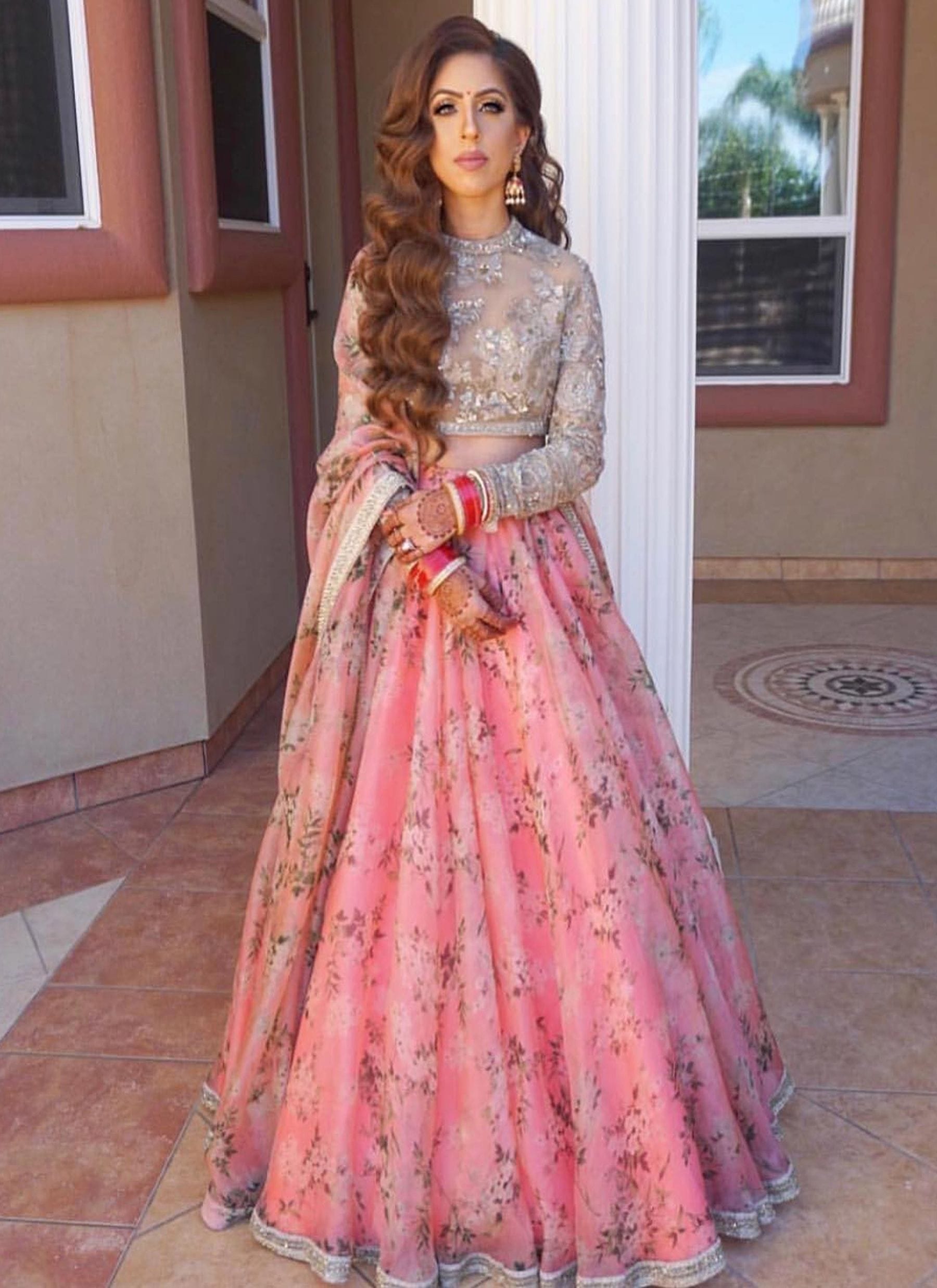 Elegant Pink Floral Lehenga Choli with Organza - Timeless Beauty and Grace