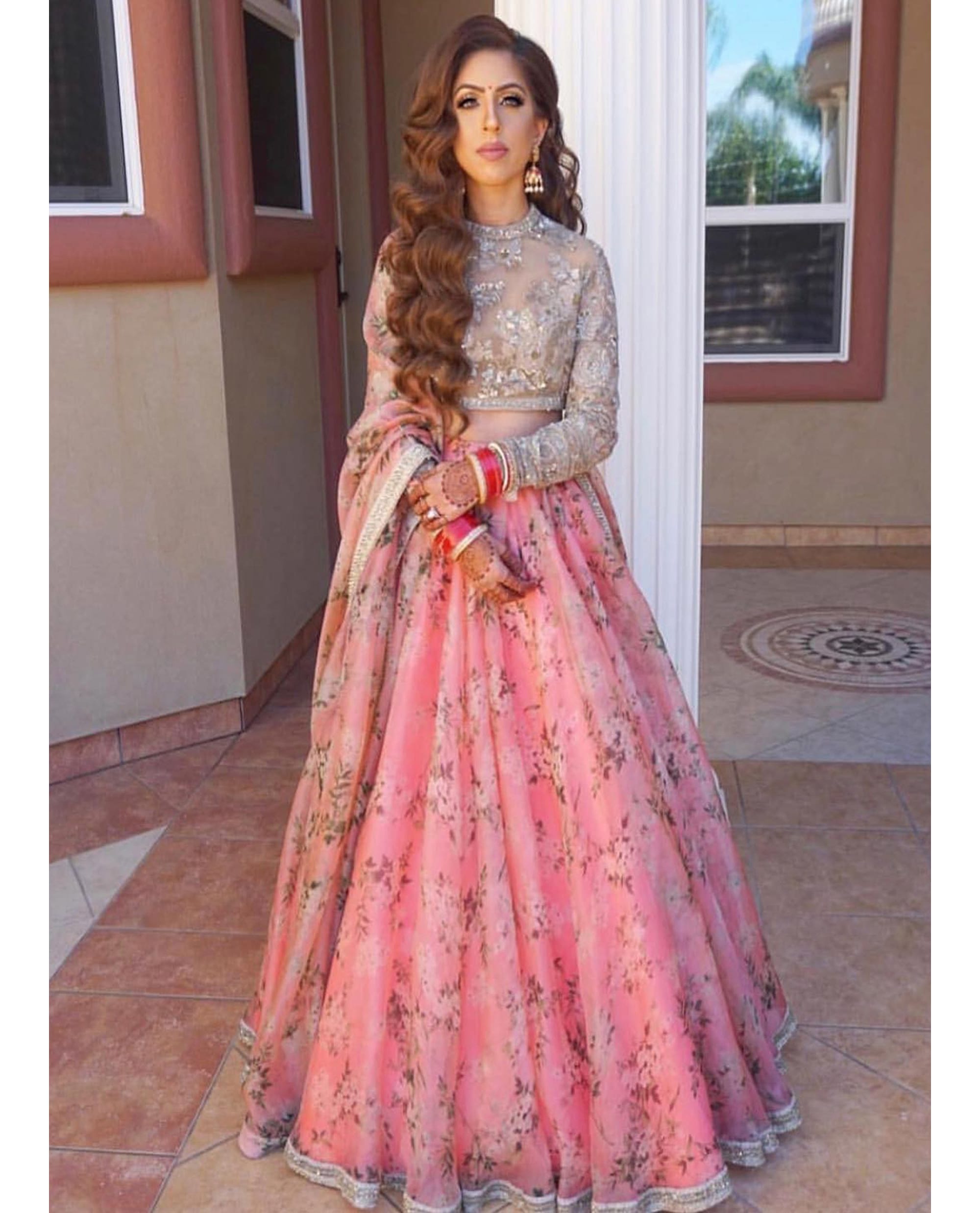 Elegant Pink Floral Lehenga Choli with Organza - Timeless Beauty and Grace