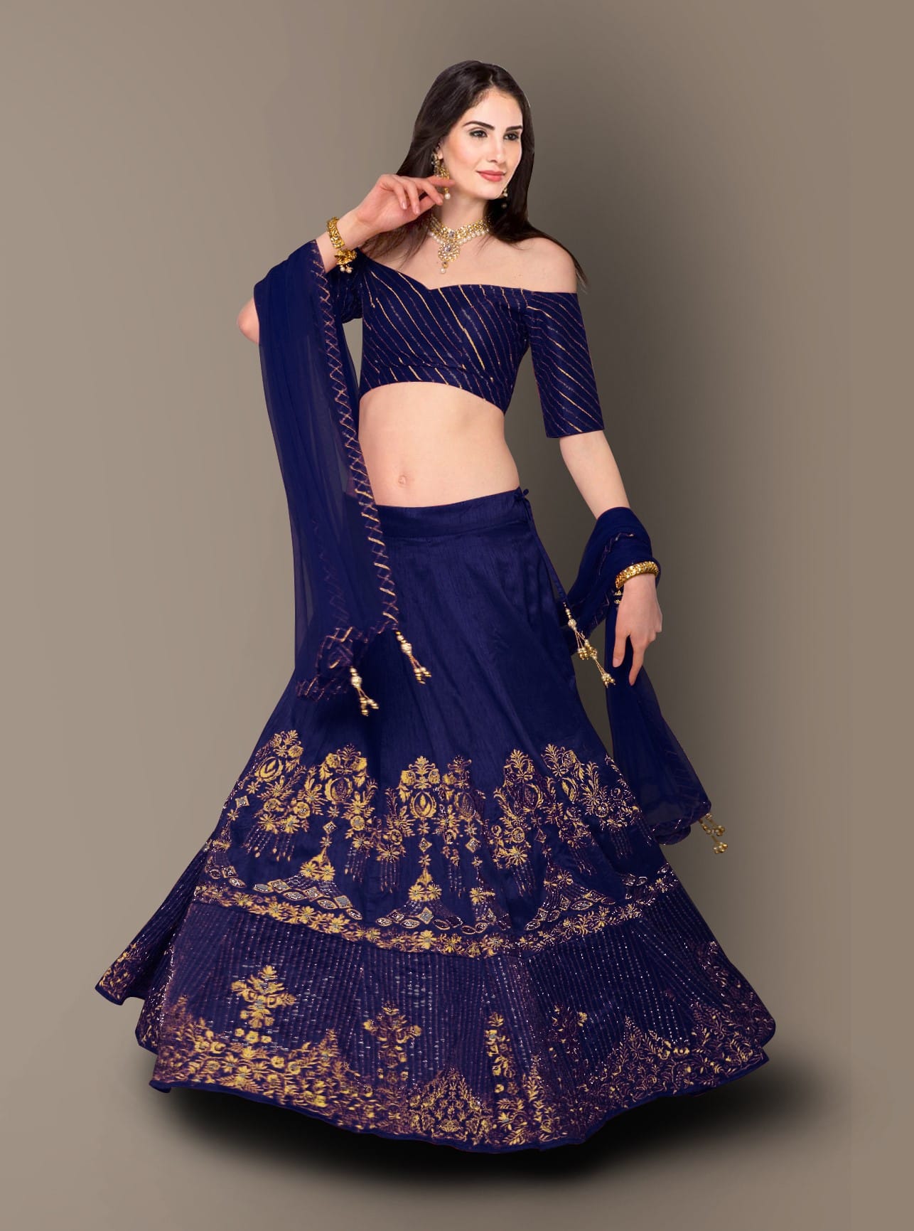 Elegant Blue Stone-Studded Lehenga Choli with Zari and Sequins Embroidery