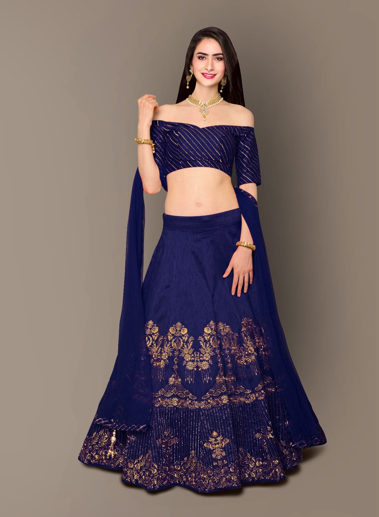 Elegant Blue Stone-Studded Lehenga Choli with Zari and Sequins Embroidery