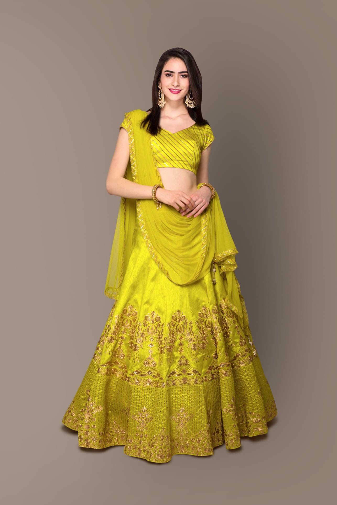 Radiant Neon Lehenga Choli: Zari, Sequins, and Stone Embroidered Elegance in Banglory Silk