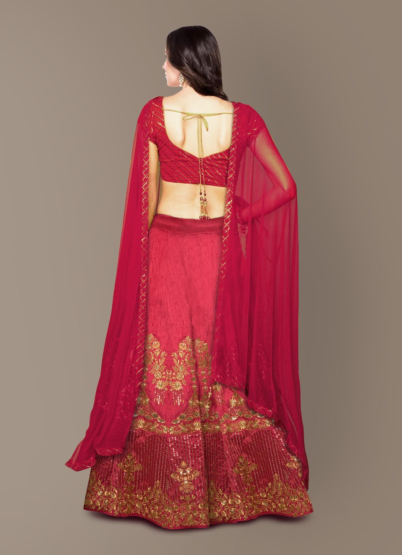 Radiant Red Lehenga Choli with Zari, Sequins, and Stone Embroidery