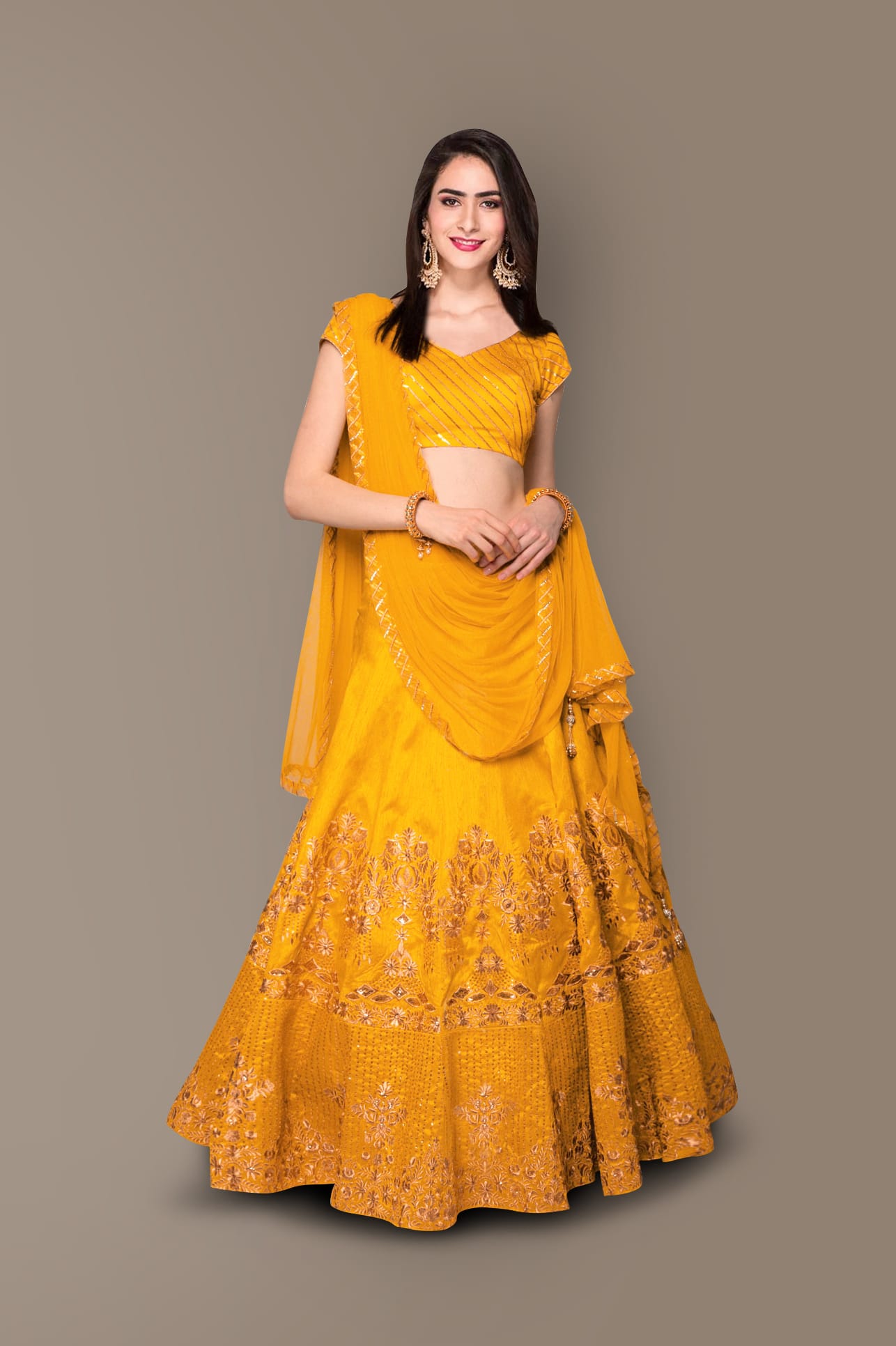 Radiant Yellow Lehenga Choli with Zari, Stone, and Sequins Embroidery