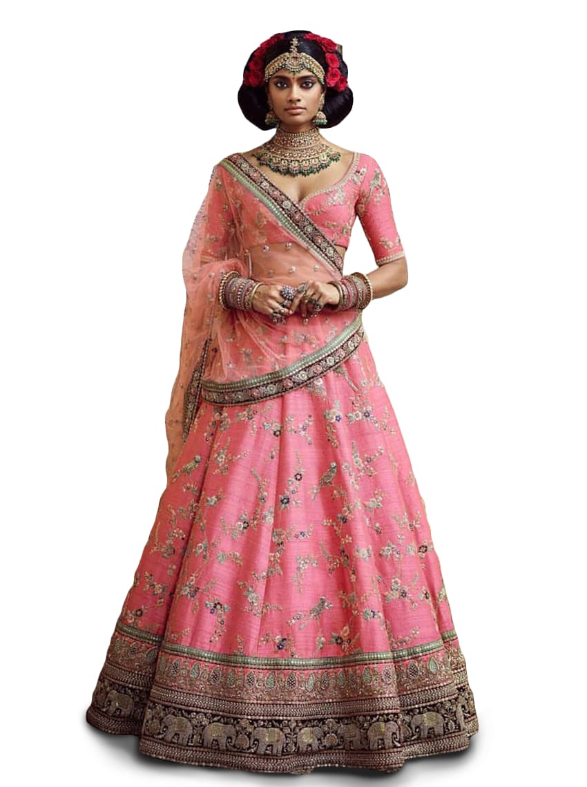 Pink Art Silk Lehenga Choli with Thread, Dori, Zari, Sequins Embroidery and Stone Work