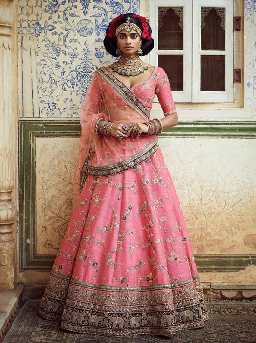 Pink Art Silk Lehenga Choli with Thread, Dori, Zari, Sequins Embroidery and Stone Work