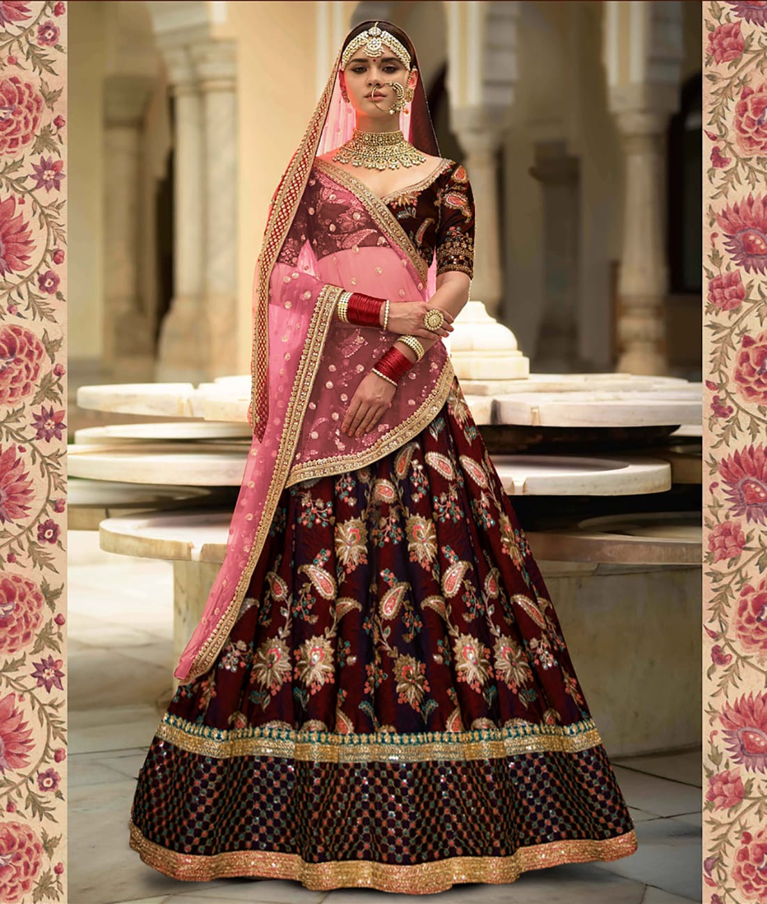 Elegant Maroon Tafeta Silk Lehenga Choli with Dori, Sequins, and Multi-color Embroidery