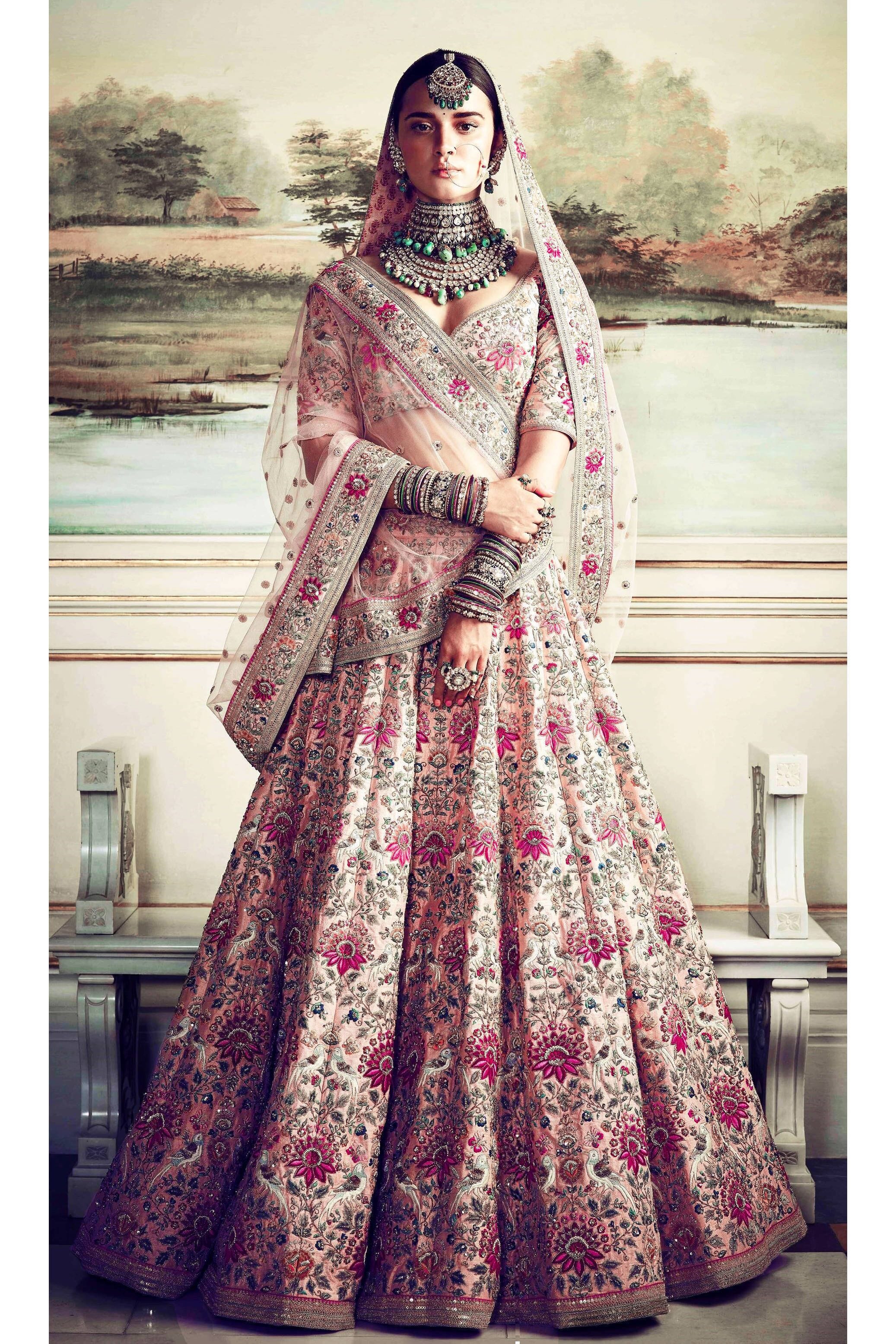 Elegant Peach Lehenga Choli with Dori, Zari, and Thread Embroidery on Tafeta Silk