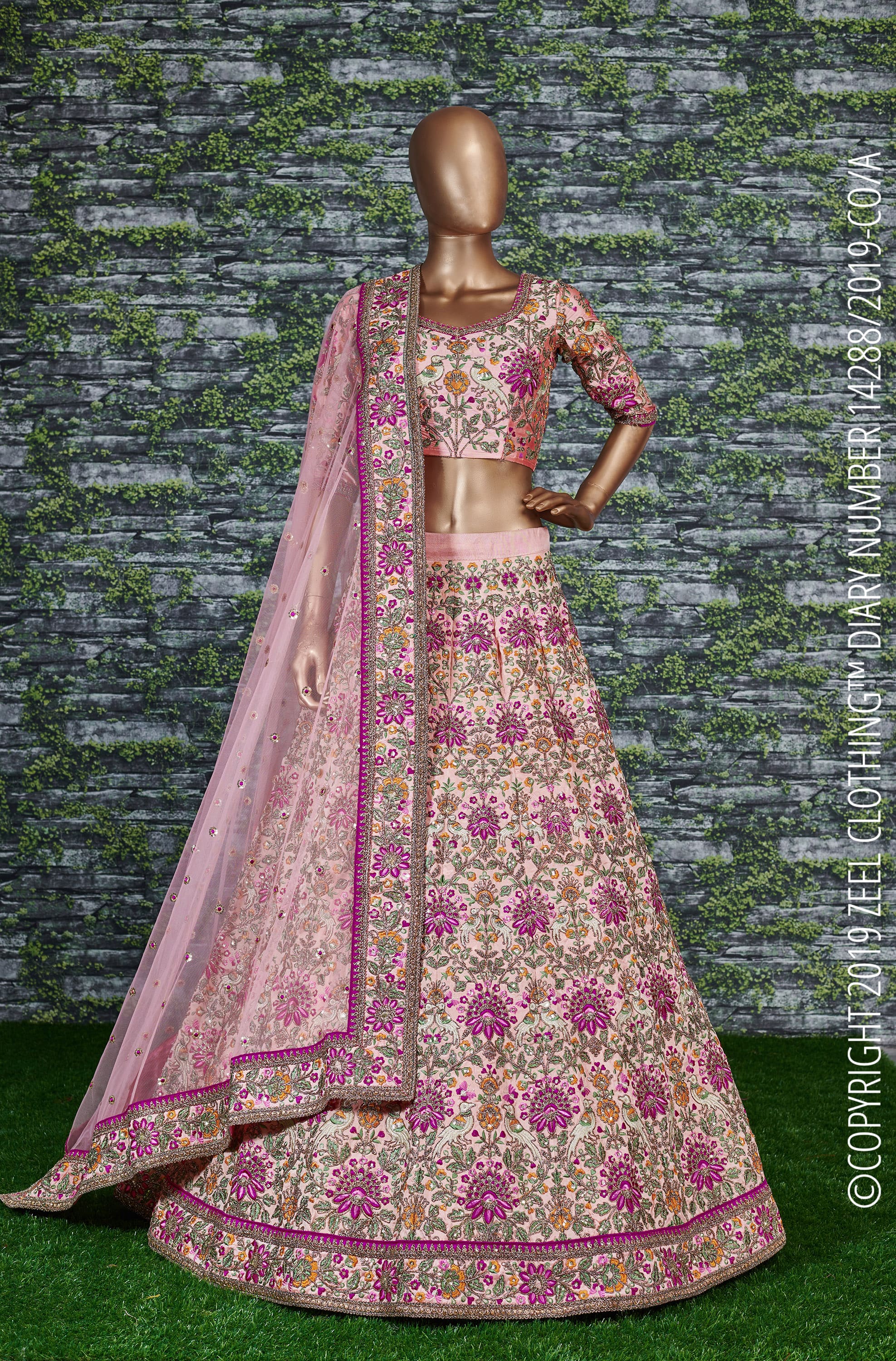 Elegant Peach Lehenga Choli with Dori, Zari, and Thread Embroidery on Tafeta Silk