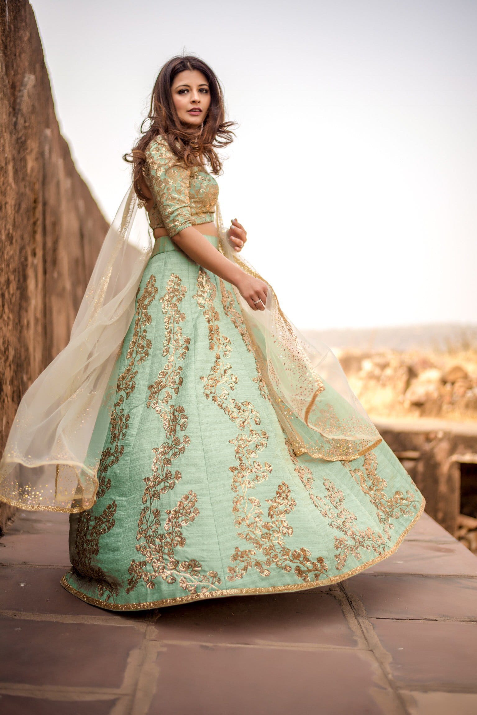 Elegant SeaGreen Lehenga Choli adorned with Zari & Sequins Embroidery on Bamboo Silk