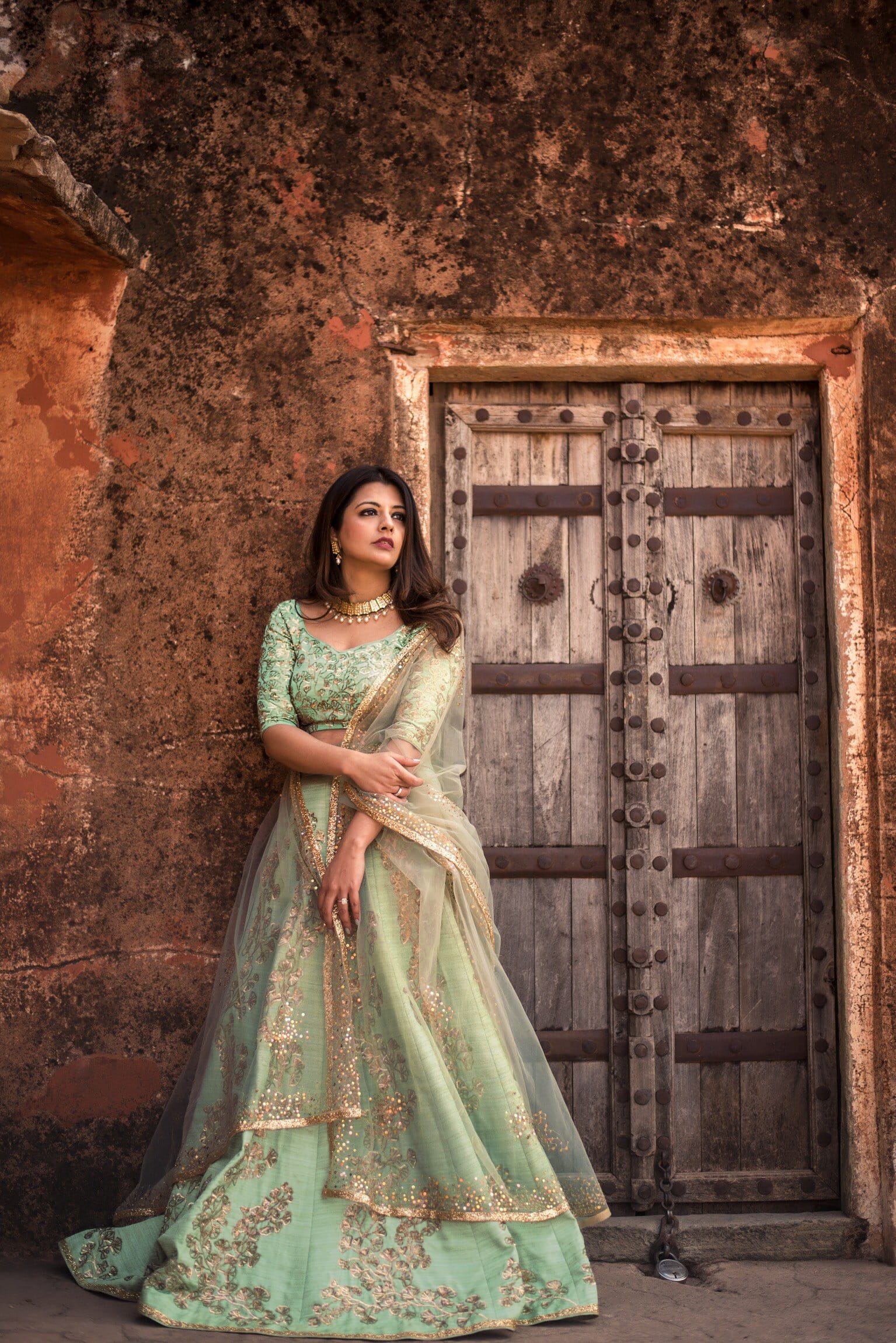 Elegant SeaGreen Lehenga Choli adorned with Zari & Sequins Embroidery on Bamboo Silk