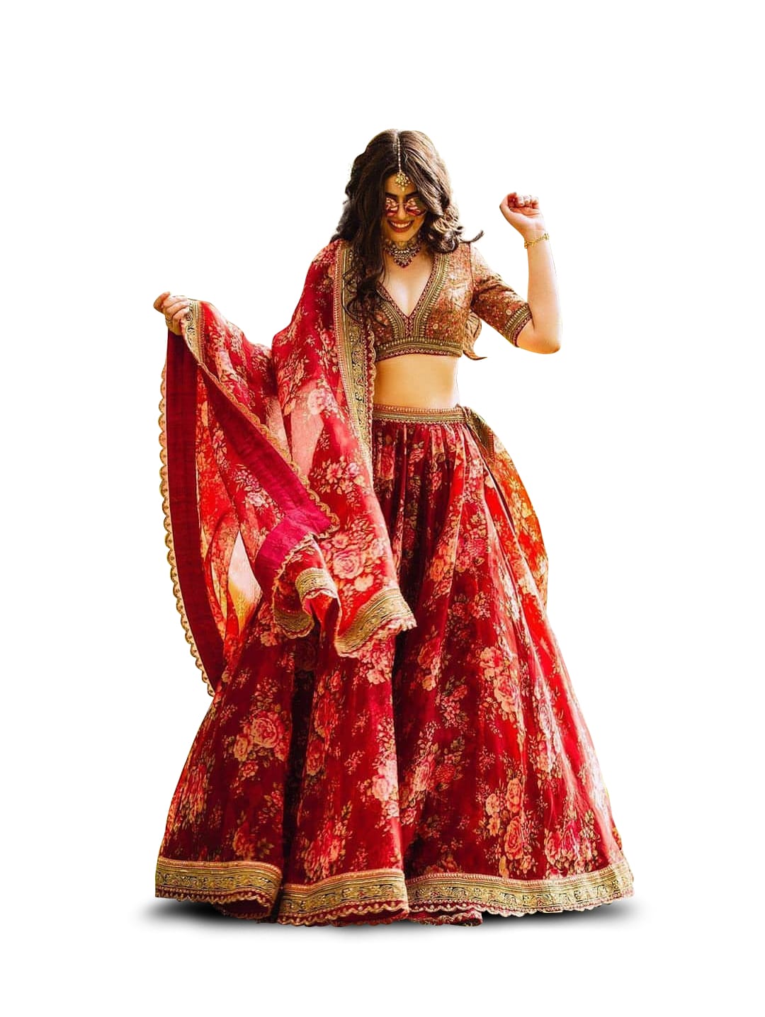Sabysachi Bride in Red Floral Lehenga - Shaadiwish