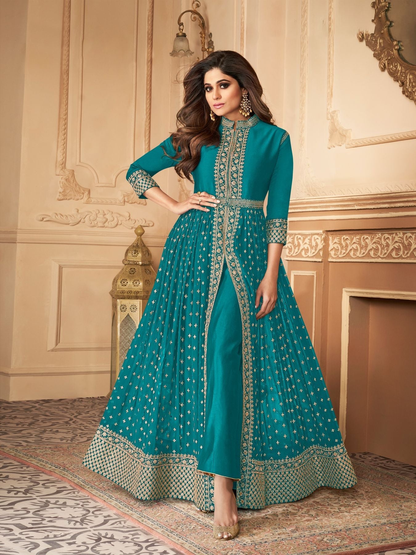 Enchanting Seablue Anarkali Salwar Suit for Weddings & Parties