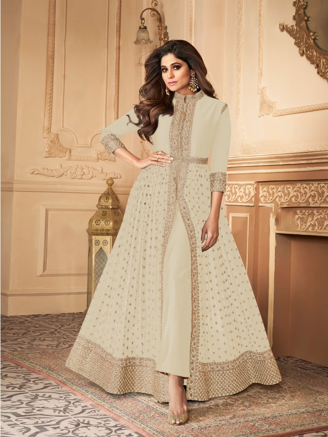 Elegant Cream Anarkali Salwar Suit for Weddings and Parties