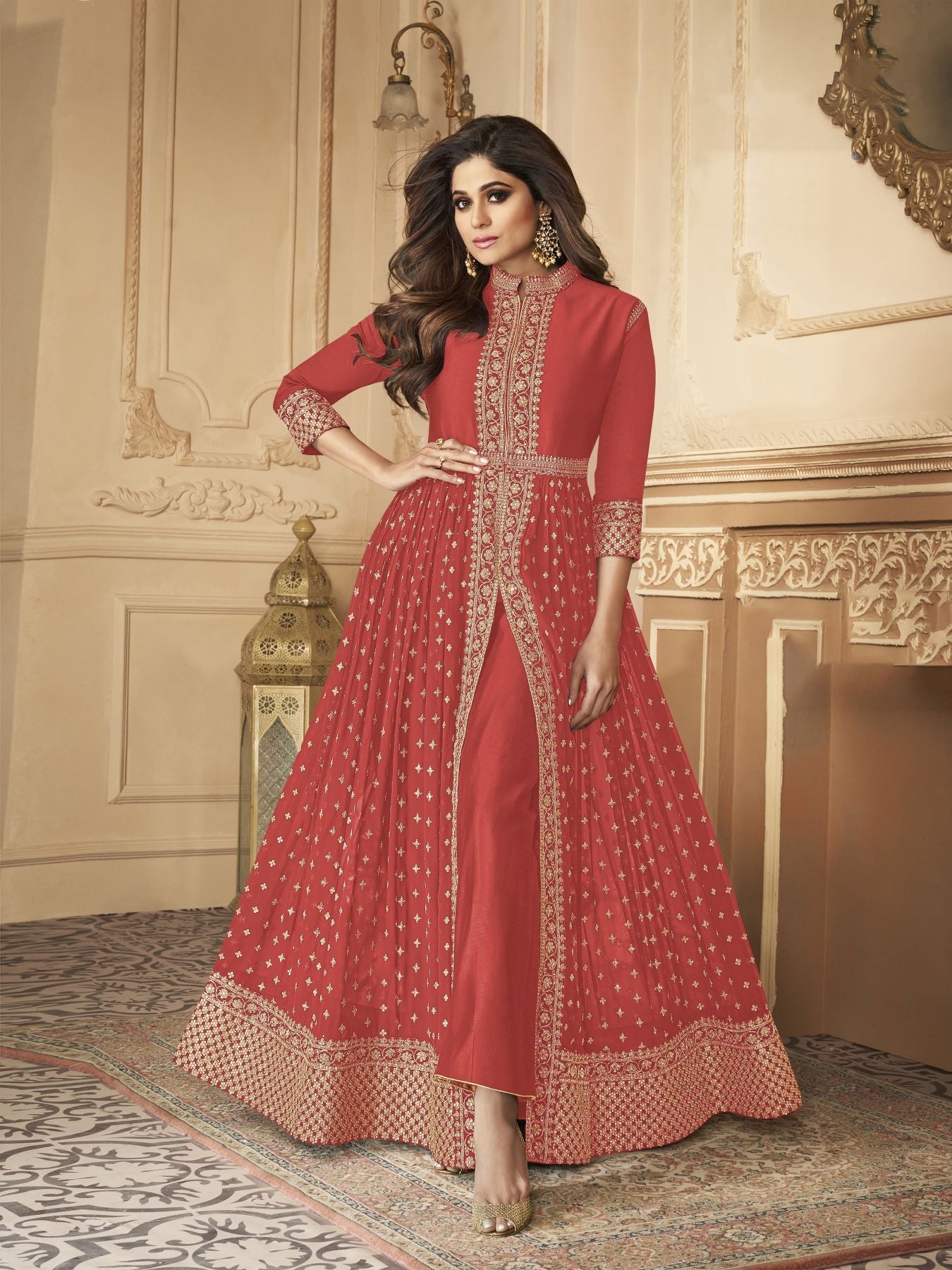 Elegant LightOrange Anarkali Salwar Suit for Weddings & Parties