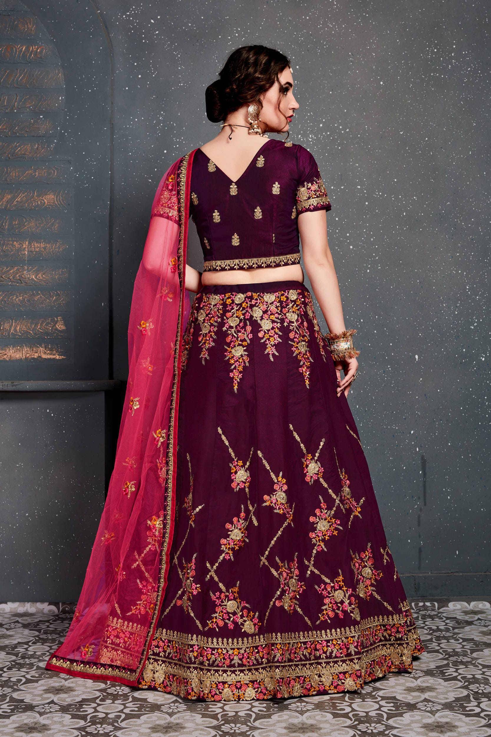 Elegant Purple Lehenga Choli: Thread, Dori, Zari Embroidery with Diamond Work on Tafeta Satin Silk - Perfect for Parties and Weddings