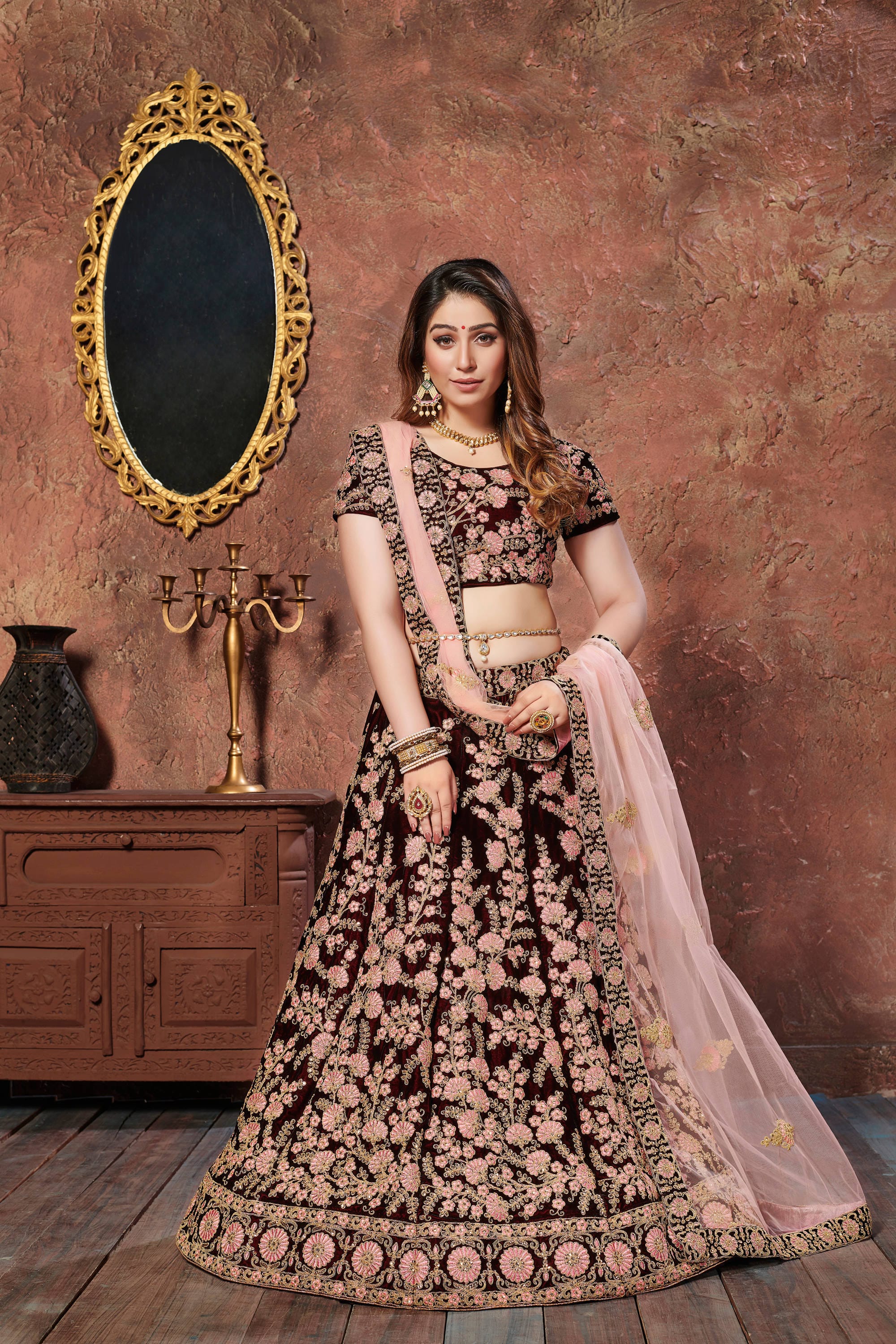 Majestic Maroon Lehenga Choli Adorned with Dori, Thread, and Sequins Embroidery