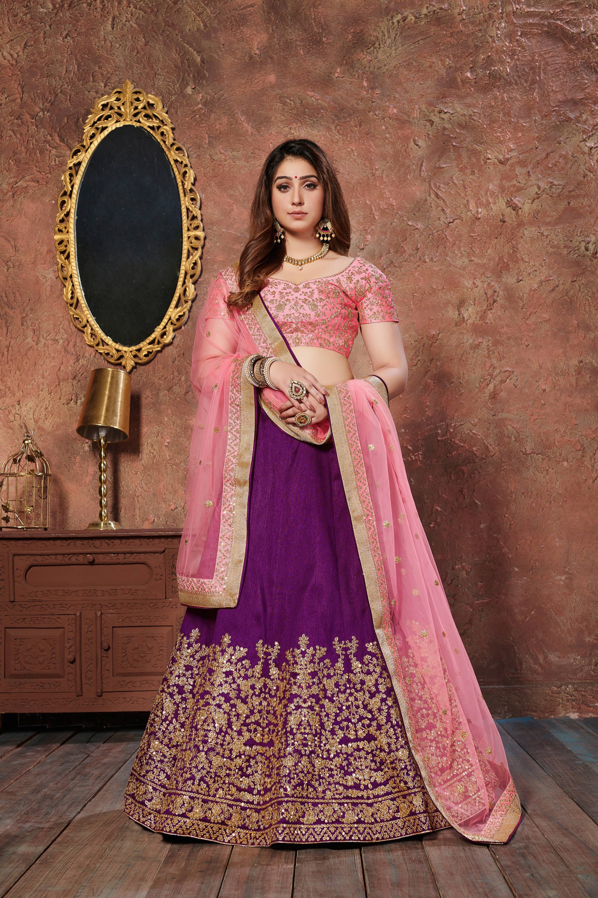 Royal Purple Lehenga Choli with Zari, Sequins, and Dori Embroidery - Regal Elegance