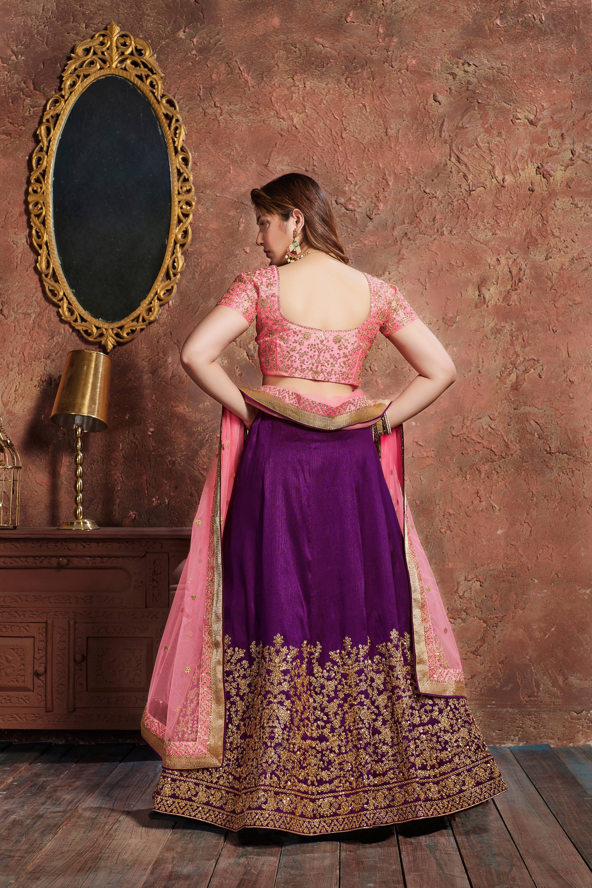 Royal Purple Lehenga Choli with Zari, Sequins, and Dori Embroidery - Regal Elegance