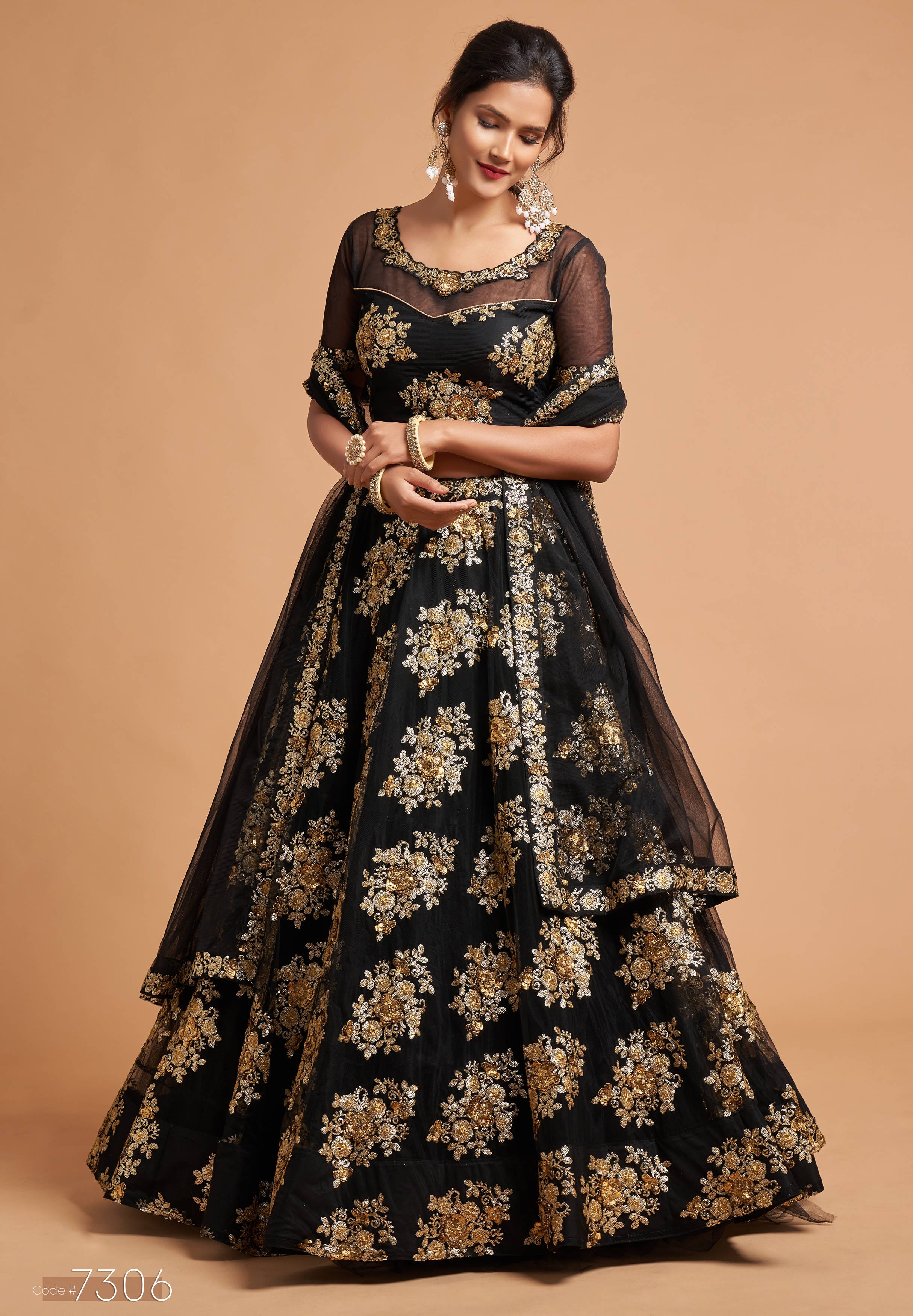 Elegance Redefined: Black Zari Lehenga Choli Adorned with Multitude of Sequin Embroidery