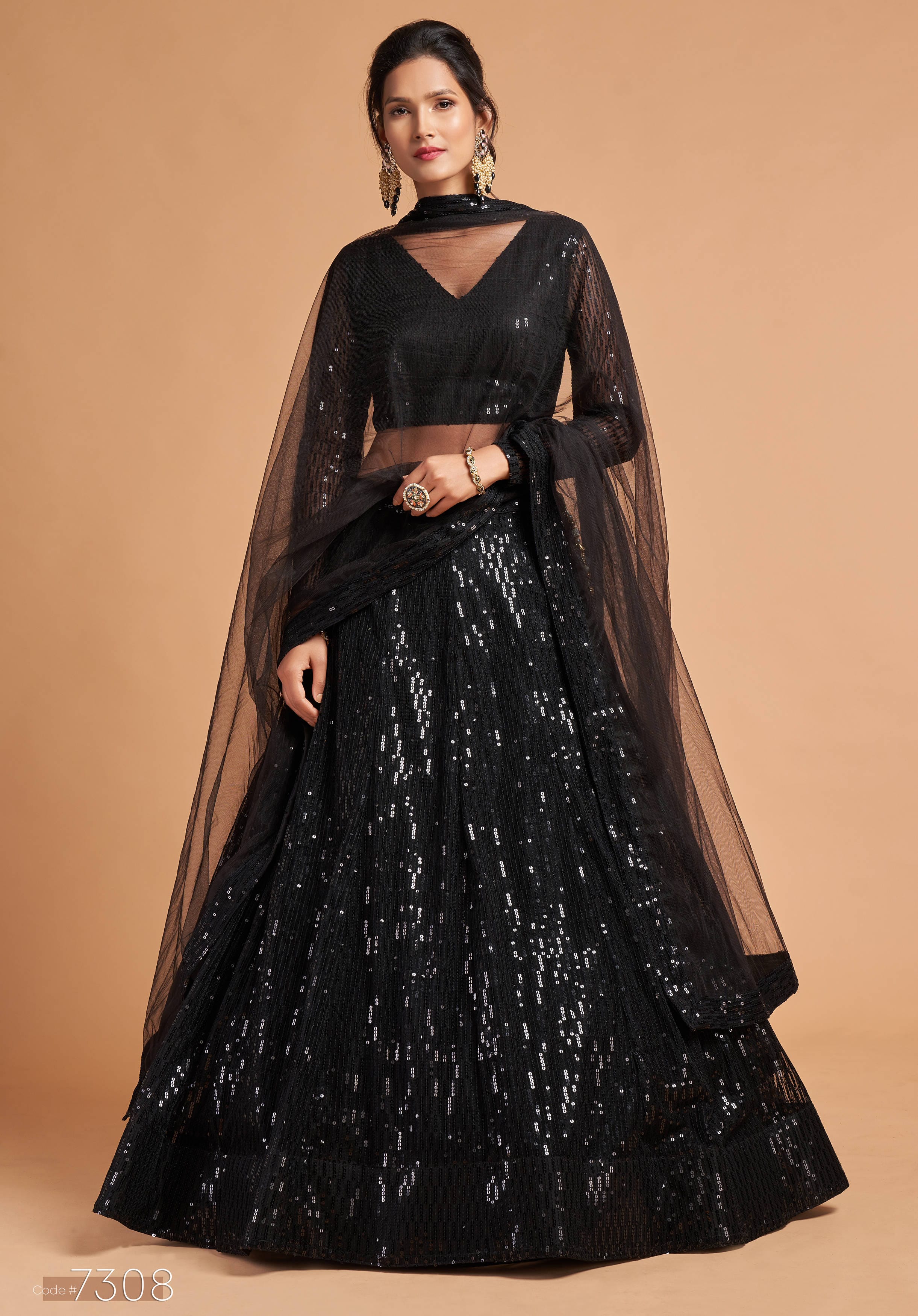 Elegant Black Lehenga Choli Adorned with Exquisite Thread, Zari, Dori, and Sequins Embroidery