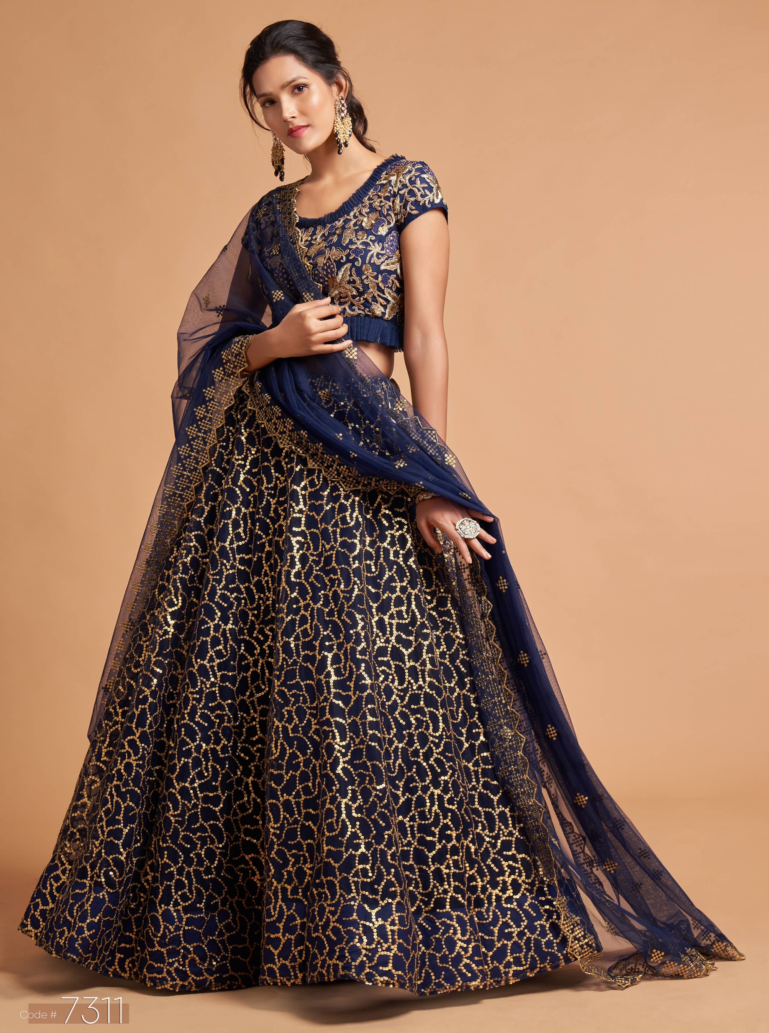 Navy Blue Lehenga Choli adorned with Zari, Badla, Dori, and Threads Embroidery Work