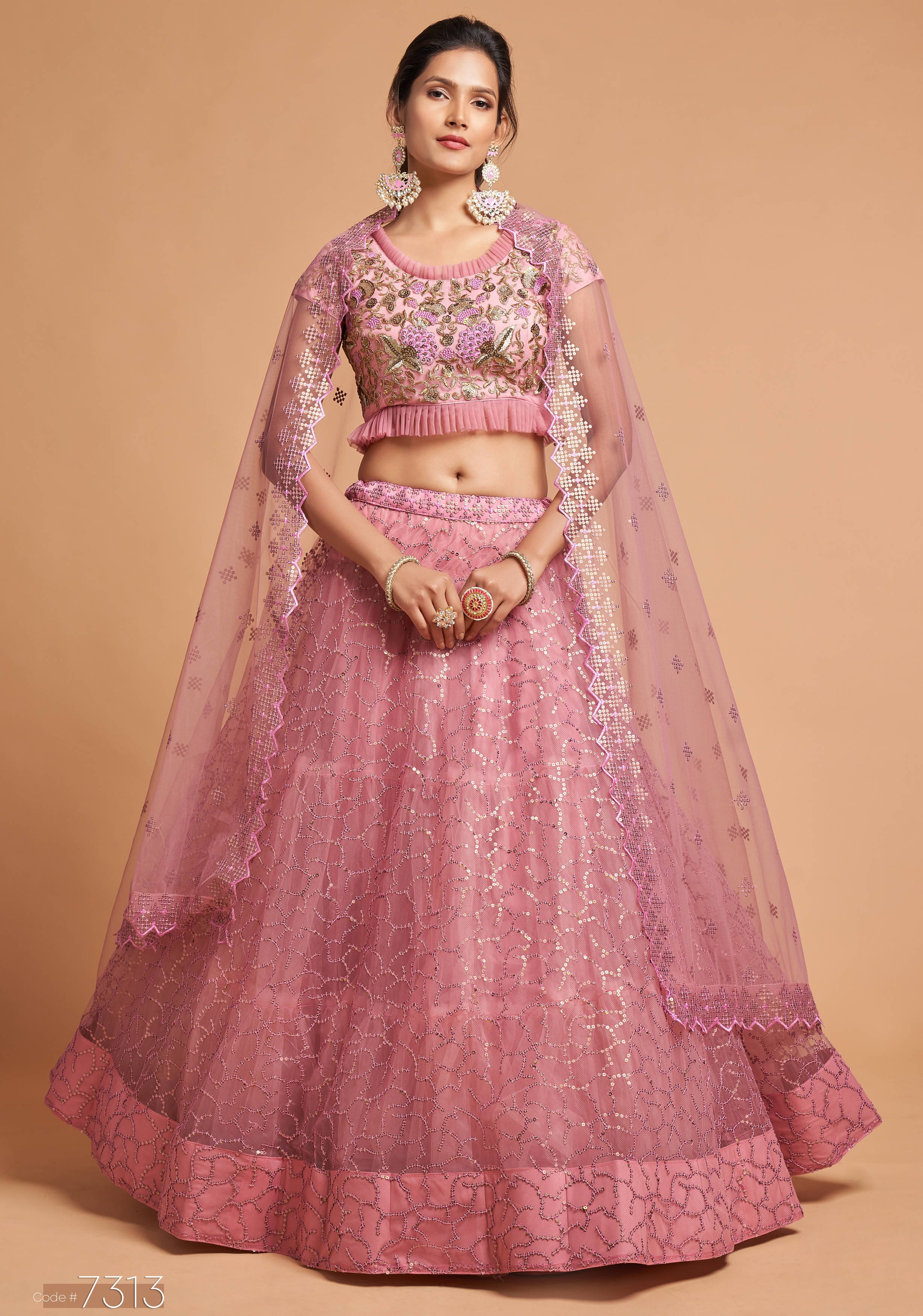 Blushing Beauty: Blush Pink Lehenga Choli with Zari, Badla, Dori, and Threads Embroidery