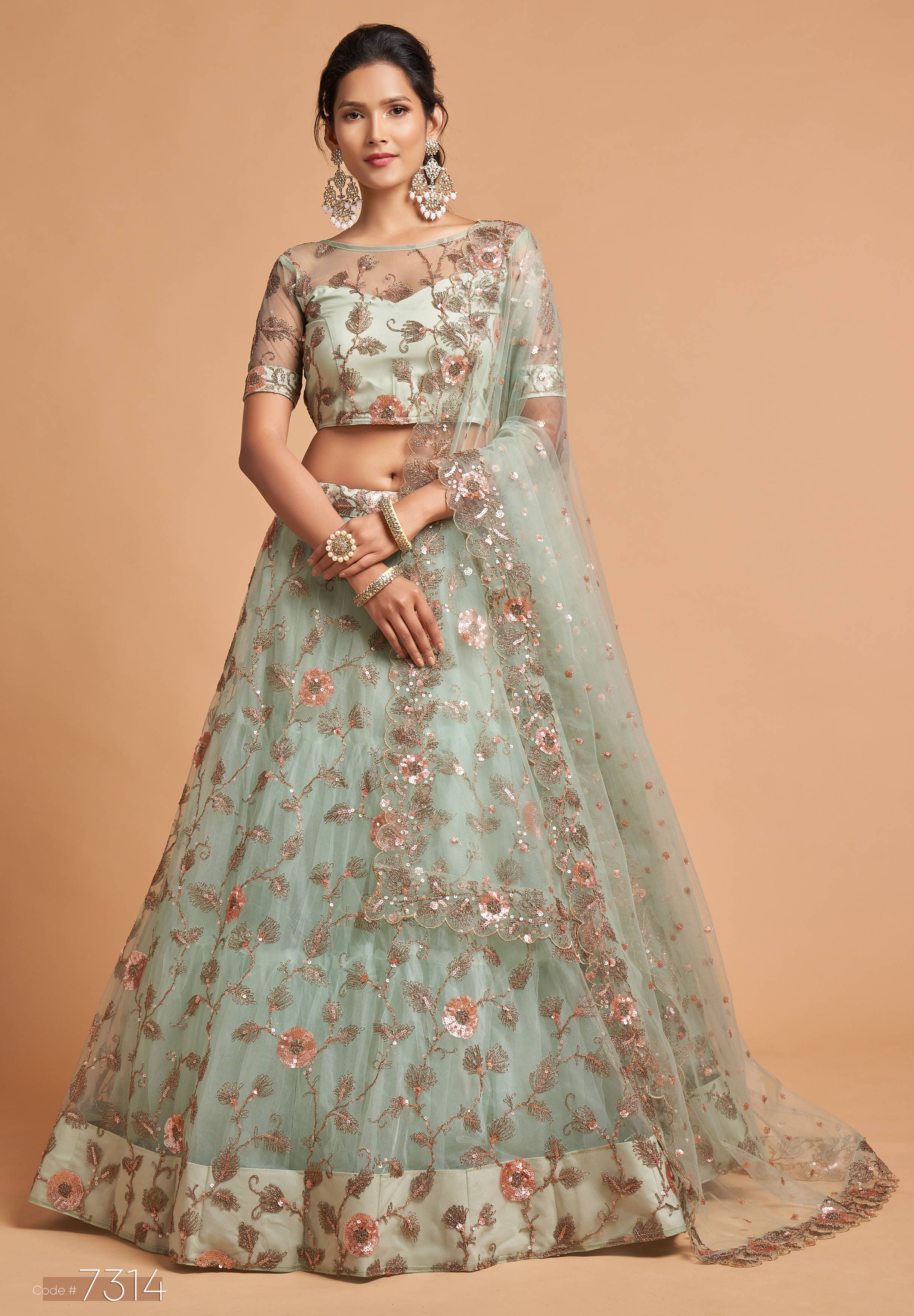 Ethereal SkyBlue Lehenga Choli Adorned with Zari, Badla, Dori, and Thread Embroidery