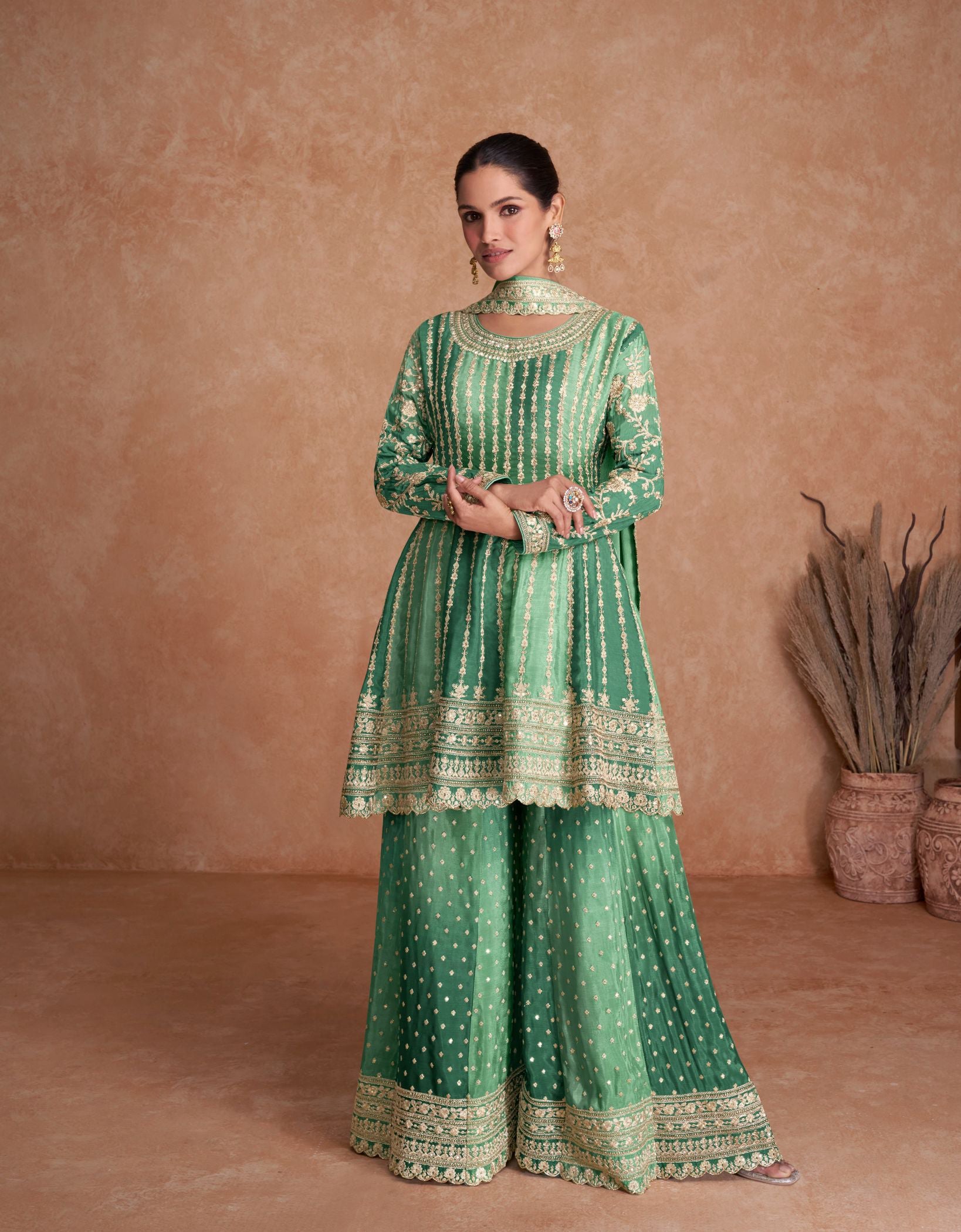 Elegant Green Soft Silk Salwar Suit for Weddings and Parties