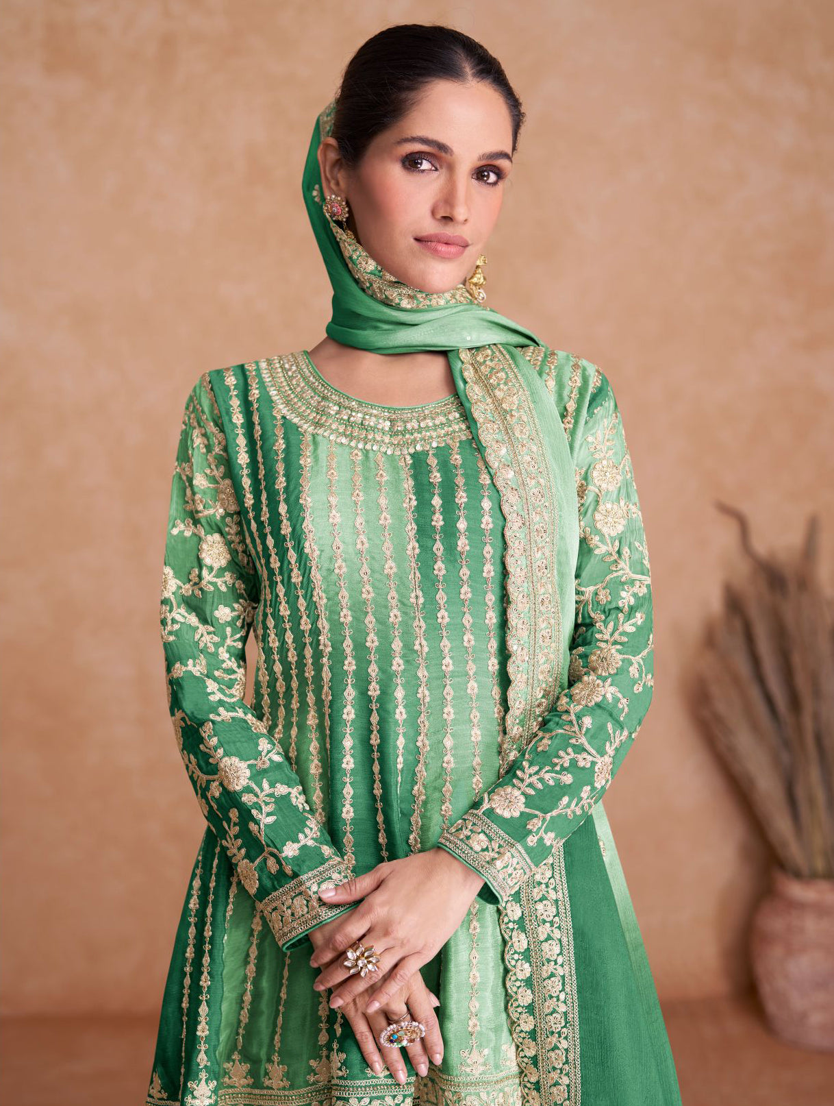 Elegant Green Soft Silk Salwar Suit for Weddings and Parties