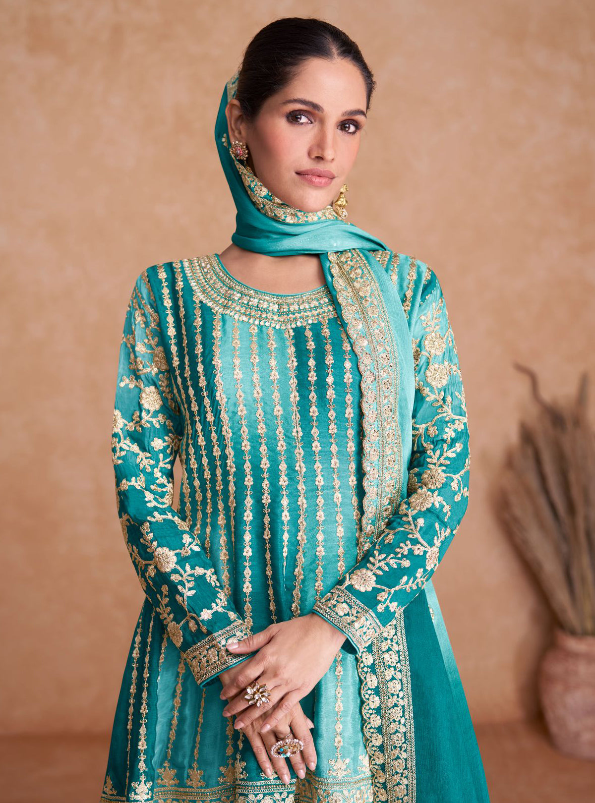 Elegant Teal Soft Silk Salwar Suit: Perfect for Weddings and Parties