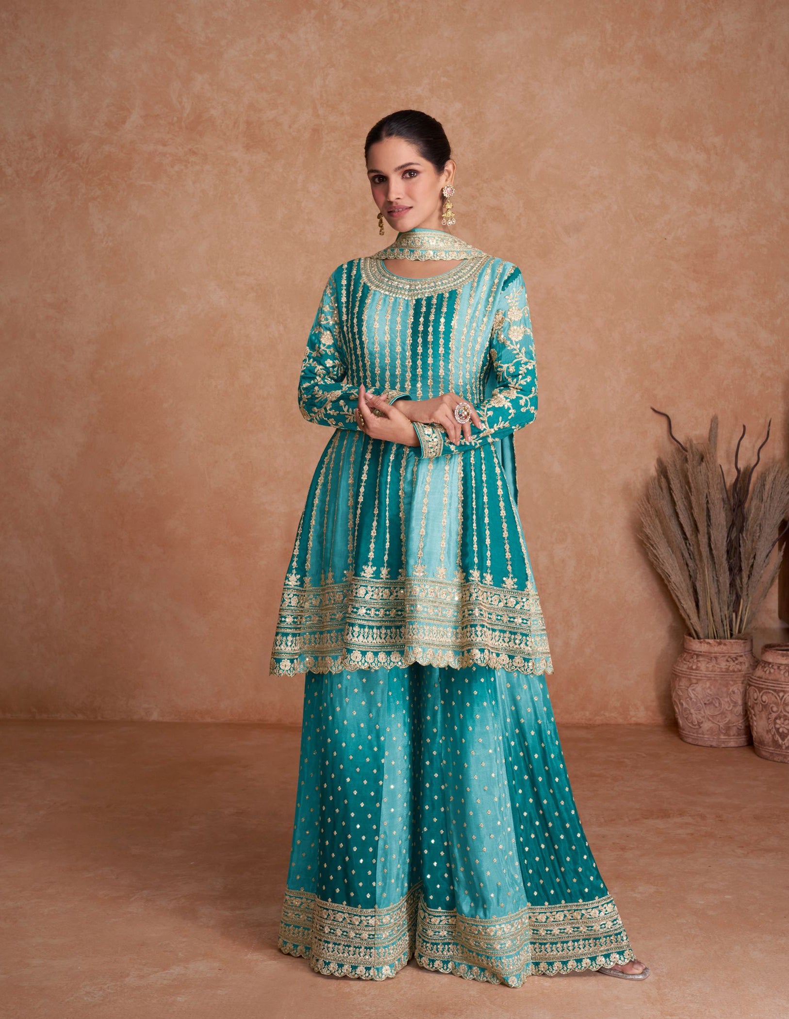 Elegant Teal Soft Silk Salwar Suit: Perfect for Weddings and Parties