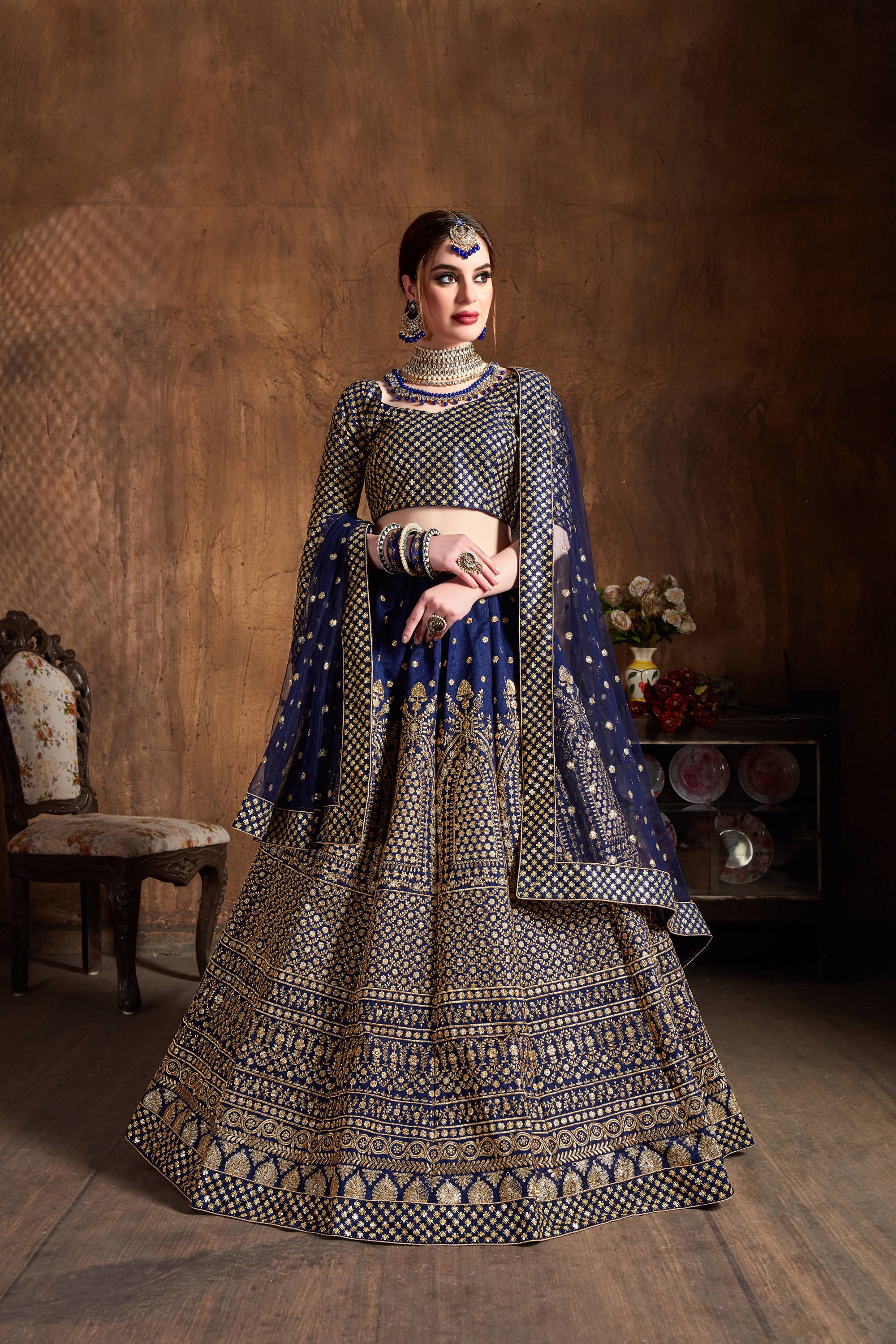 Buy Vajiba Women Blue, Yellow Semi Stitched Lehenga Choli With Unstitched  Blouse Piece Online at Best Prices in India - JioMart.