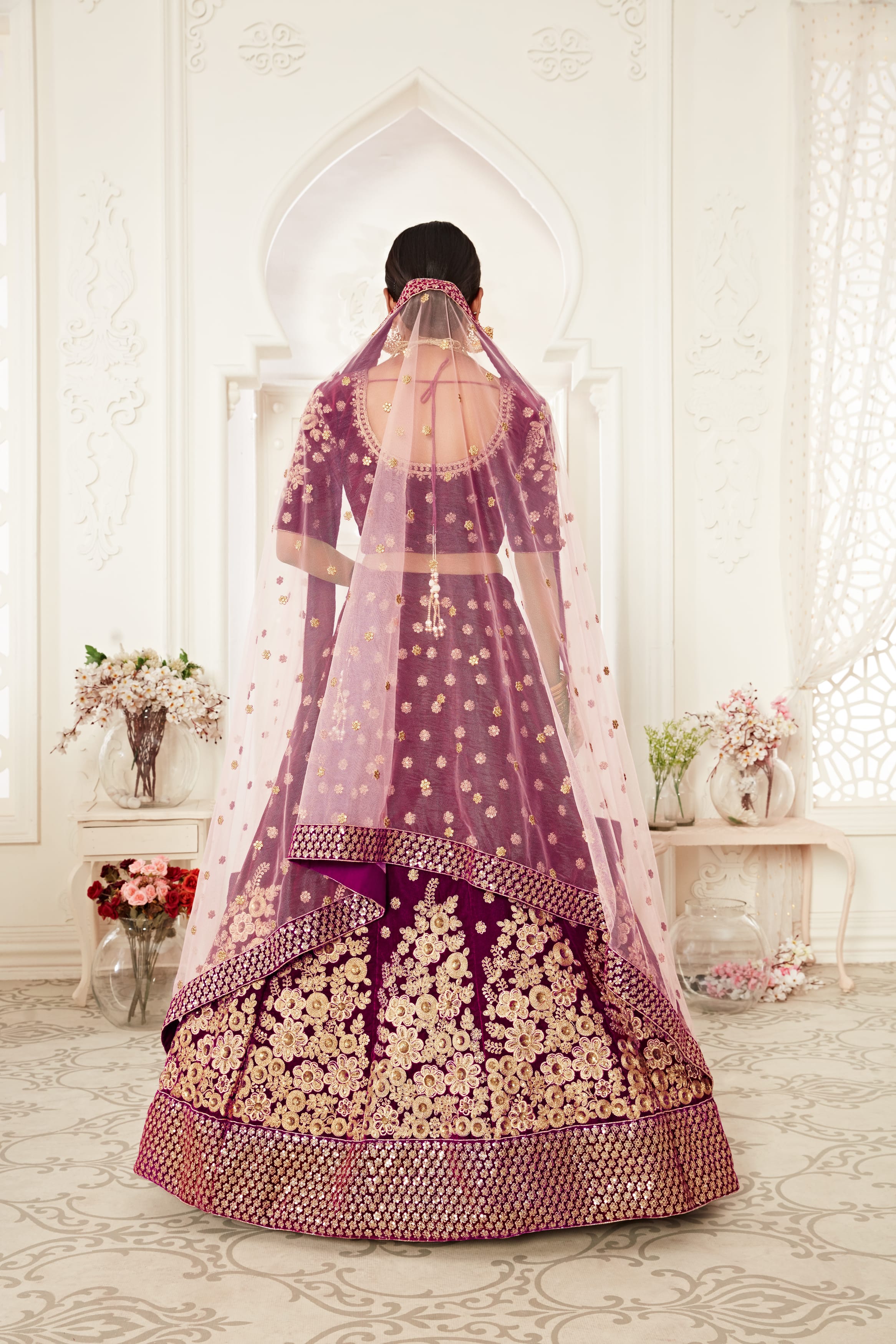 Royal Purple Velvet Lehenga Choli with Exquisite Embroidery Work