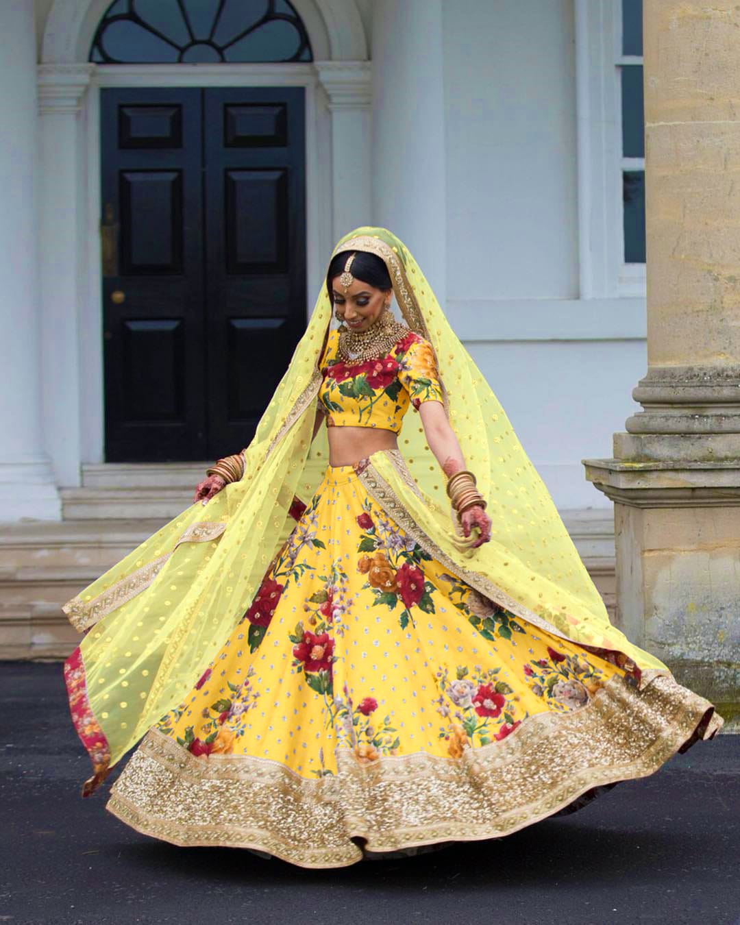 Elegant Yellow Digital Print Lehenga Choli with Sequins and Pearl Embellishments