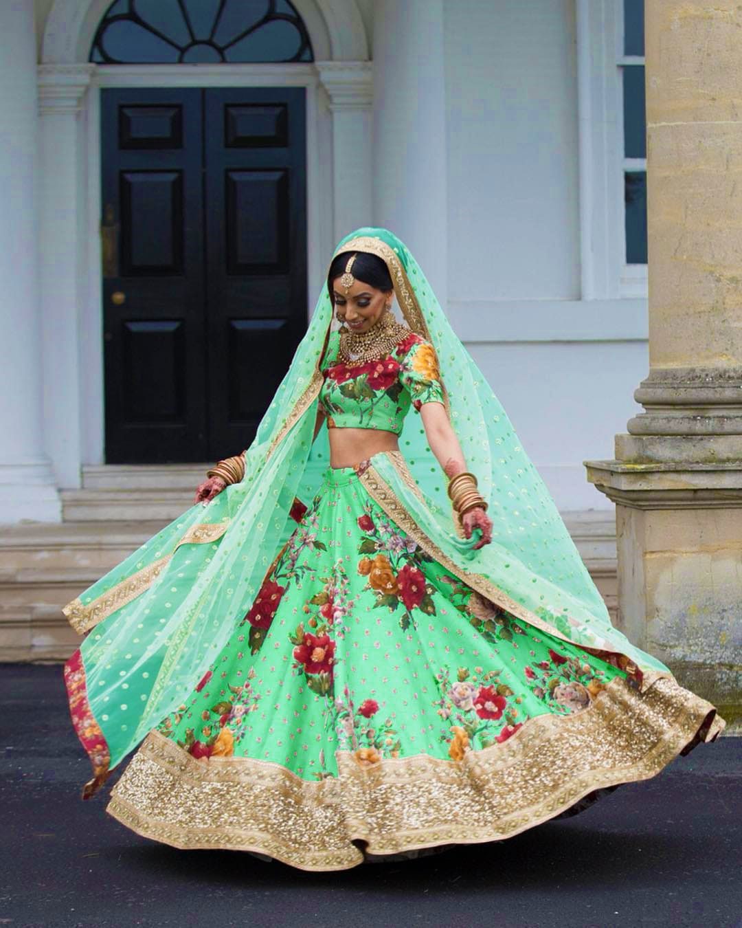 Enchanting Green Digital Print Lehenga Choli with Sequins and Pearl Embellishments