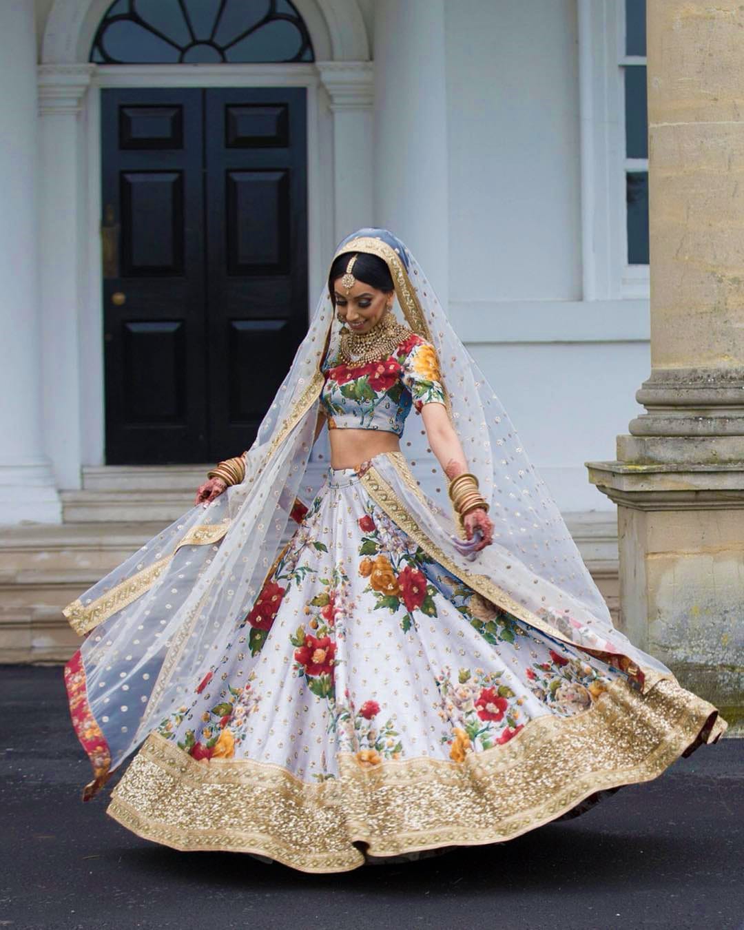 Enchanting Grey Digital Print Lehenga Choli with Sequins and Pearls