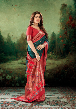 GreenRed Color Saree