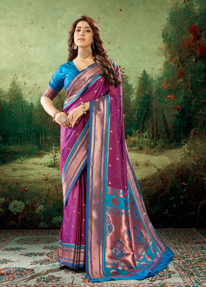 DarkPinkBlue Color Saree