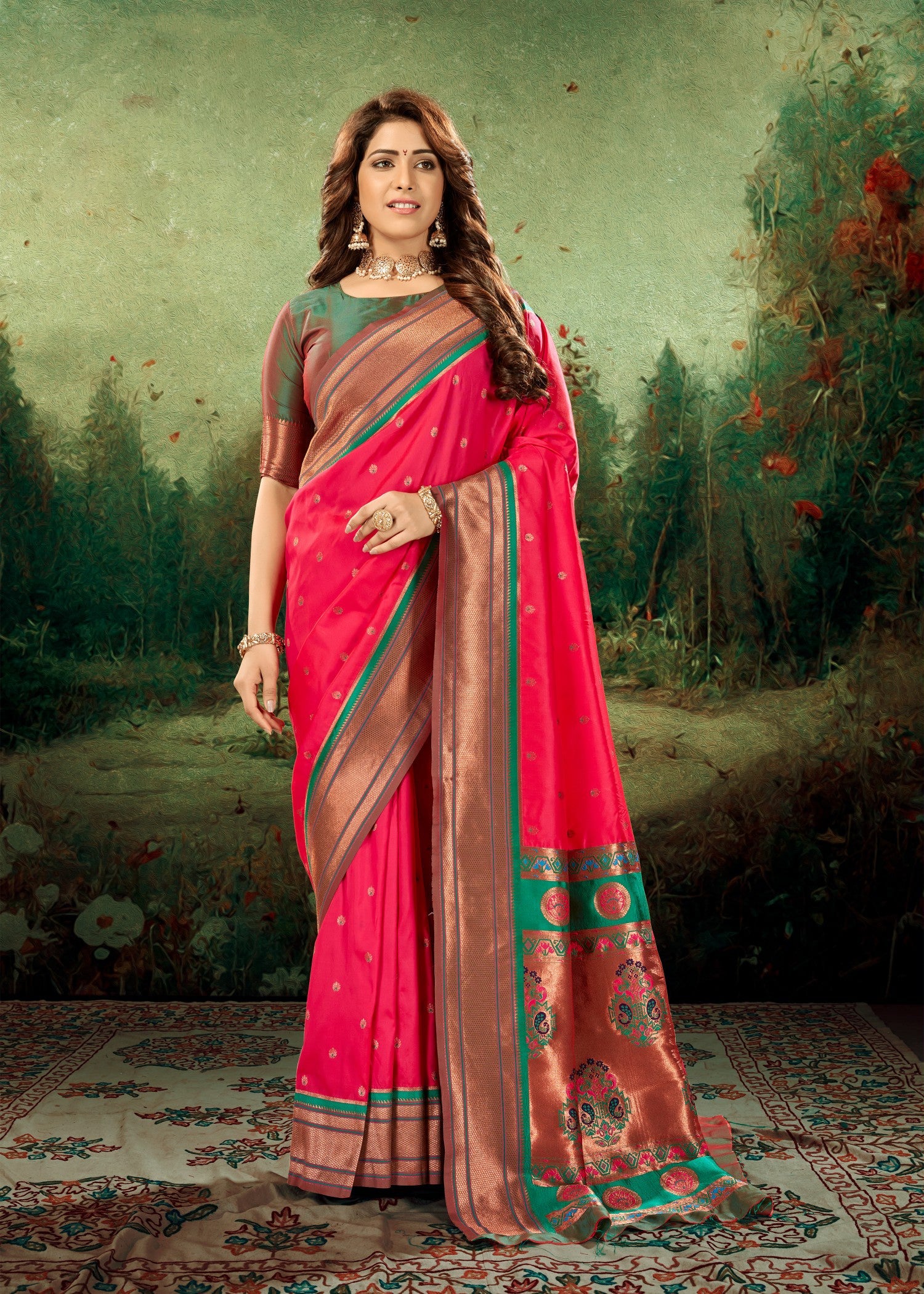 PinkGreen Color Saree